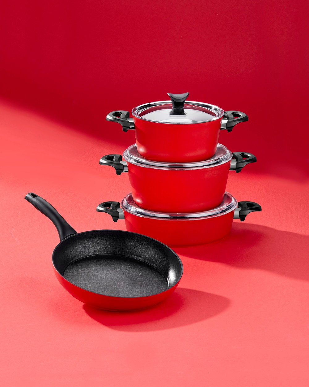 Taç Master Cook 4lü 7 Parça Granit Tencere Seti Kırmızı 