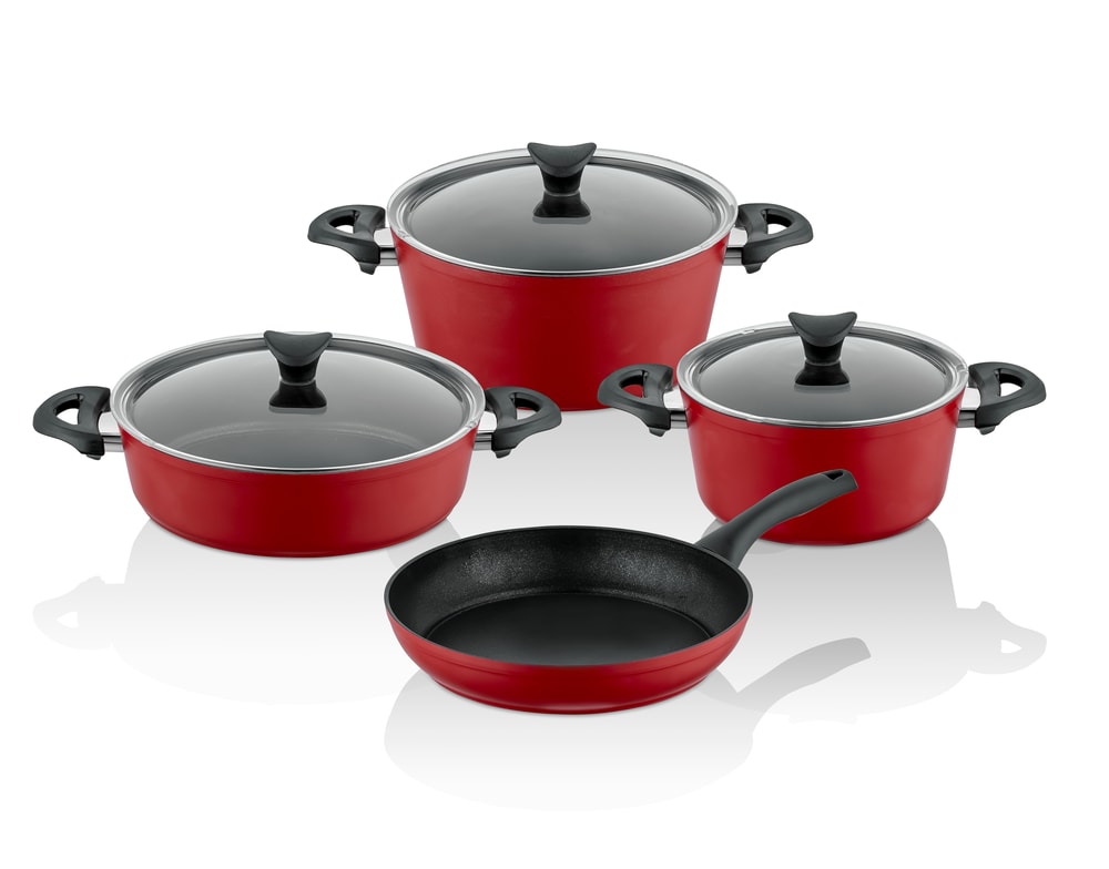 Taç Master Cook 4lü 7 Parça Granit Tencere Seti Kırmızı 