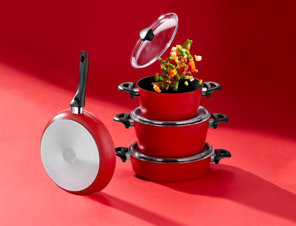Taç Master Cook 4lü 7 Parça Granit Tencere Seti Kırmızı 