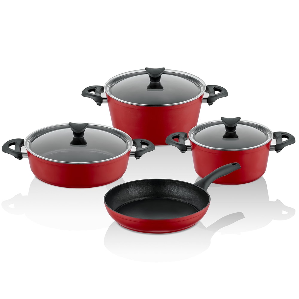Taç Master Cook 4lü 7 Parça Granit Tencere Seti Kırmızı 