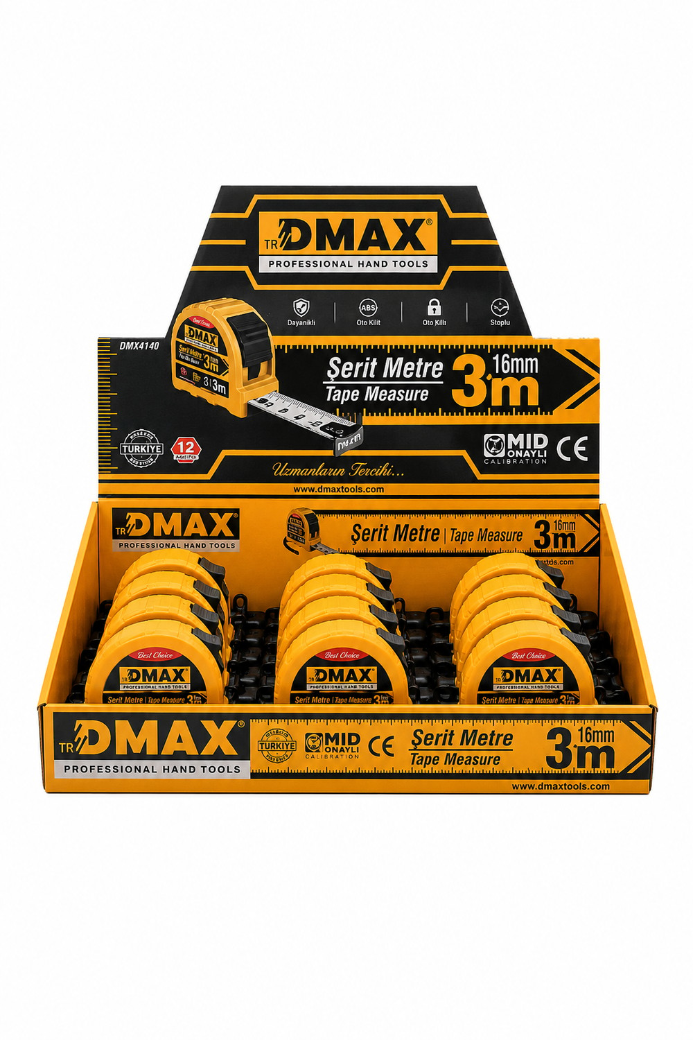  Ölçüm ve Kesim Aletleri Dmax DMX4745 DMAX  DMAX Şerit Metre 3 m x 16 mm - MID Onaylı - ABS Gövde - 12'li Paket