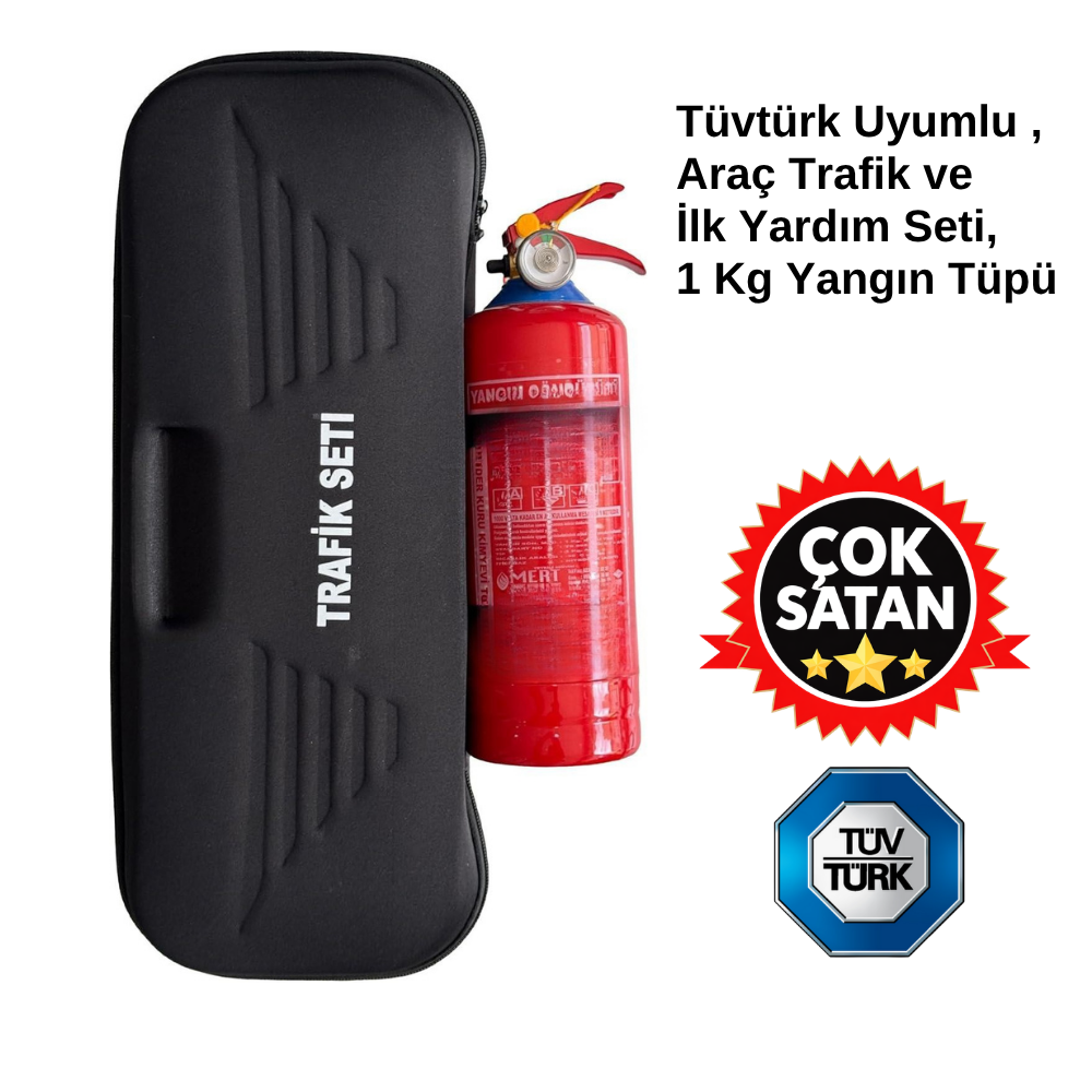 Tüvtürk Uyumlu ,  Araç Trafik ve İlk Yardım Seti, 2 Kg Yangın Tüpü 4 Yıl Etiketli 