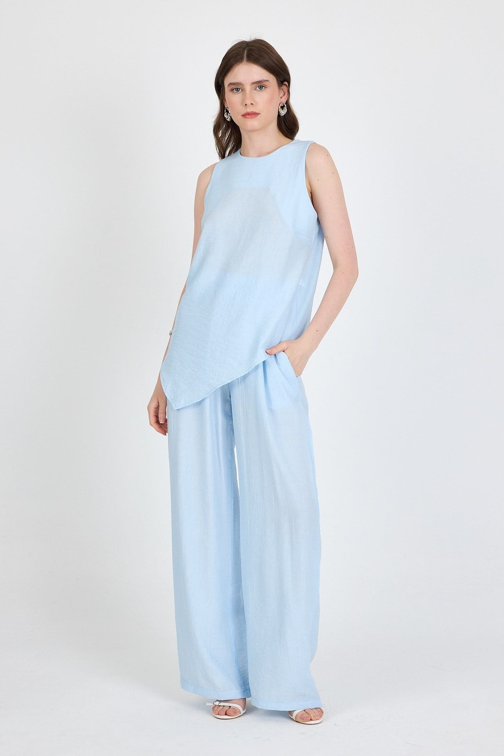 Bebe Mavi Asimetrik Kesim Bluz Pantolon İkili Takım 5219