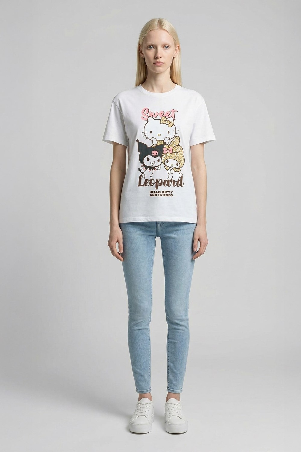 Beyaz Hello Kitty Baskılı Tişört 127