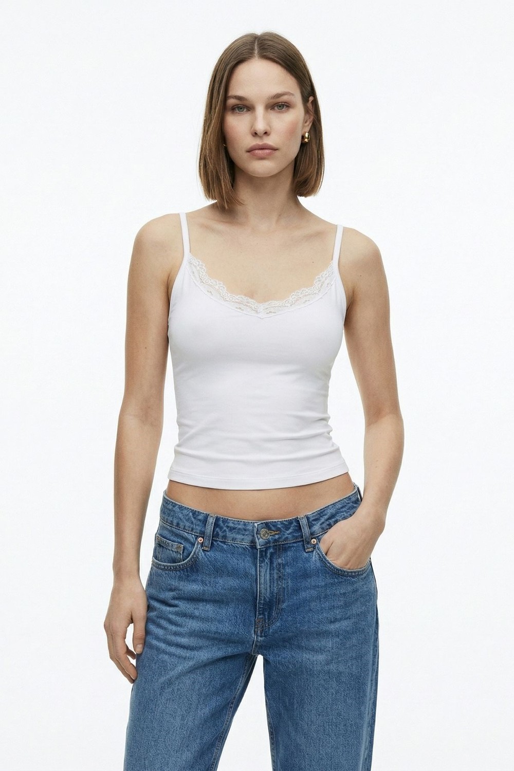 Bluz-Askılı Dantel Yaka Bluz 2770 Beyaz -rulem
