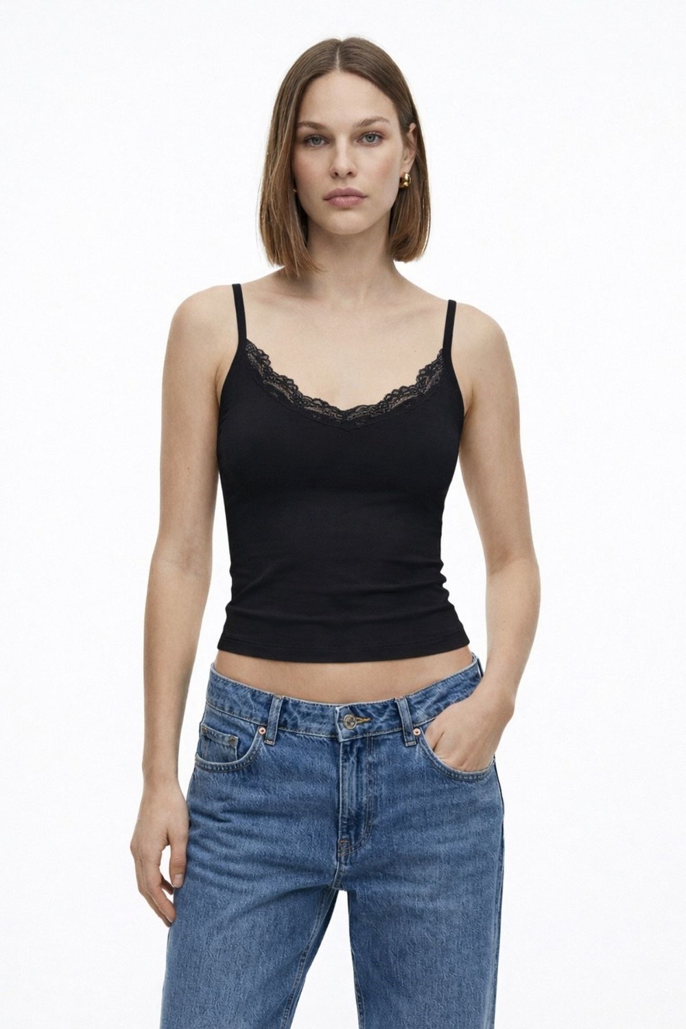 Bluz-Askılı Dantel Yaka Bluz 2770 Siyah -rulem