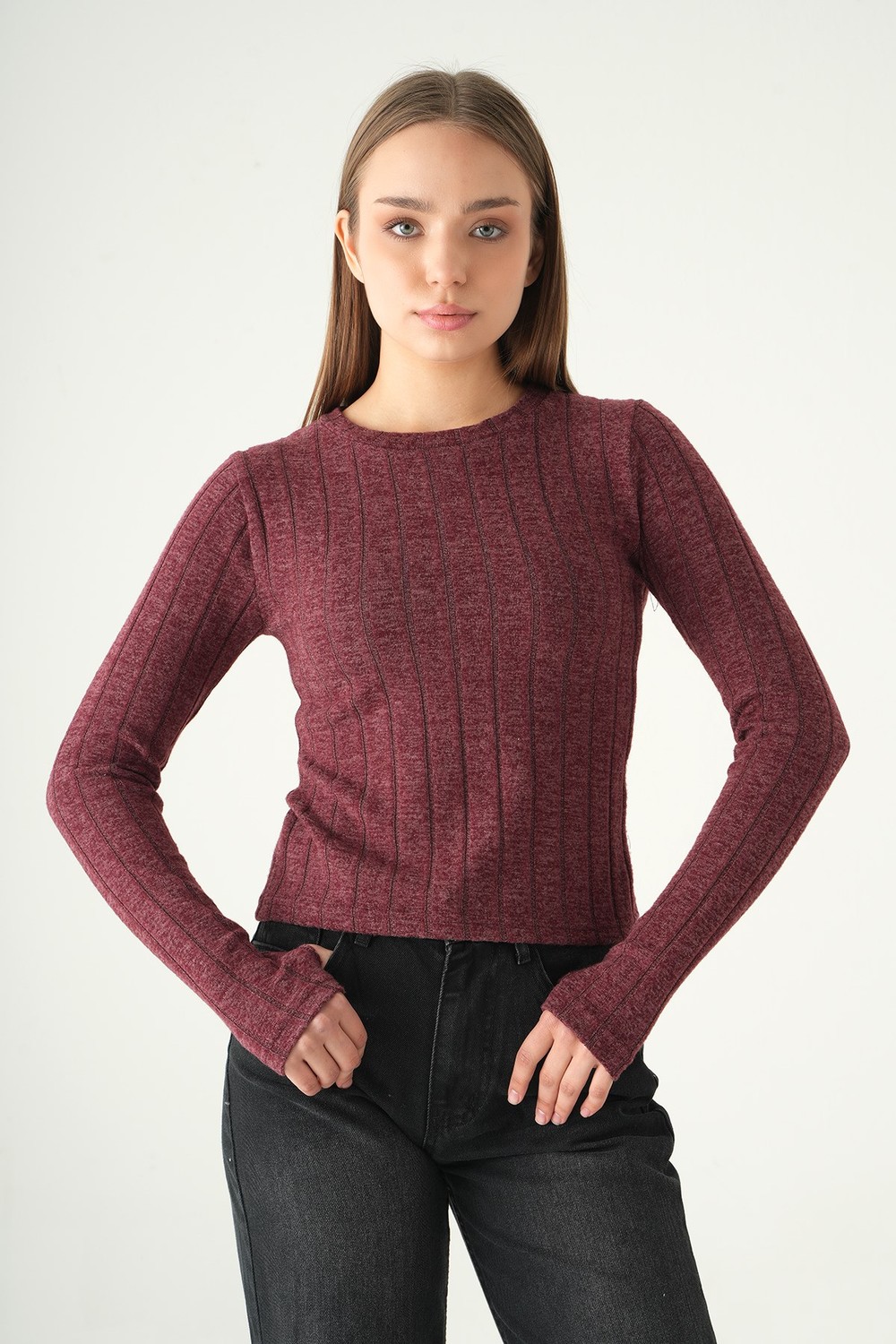 Bluz-Bisiklet Yaka Bluz 8268A Bordo -rulem