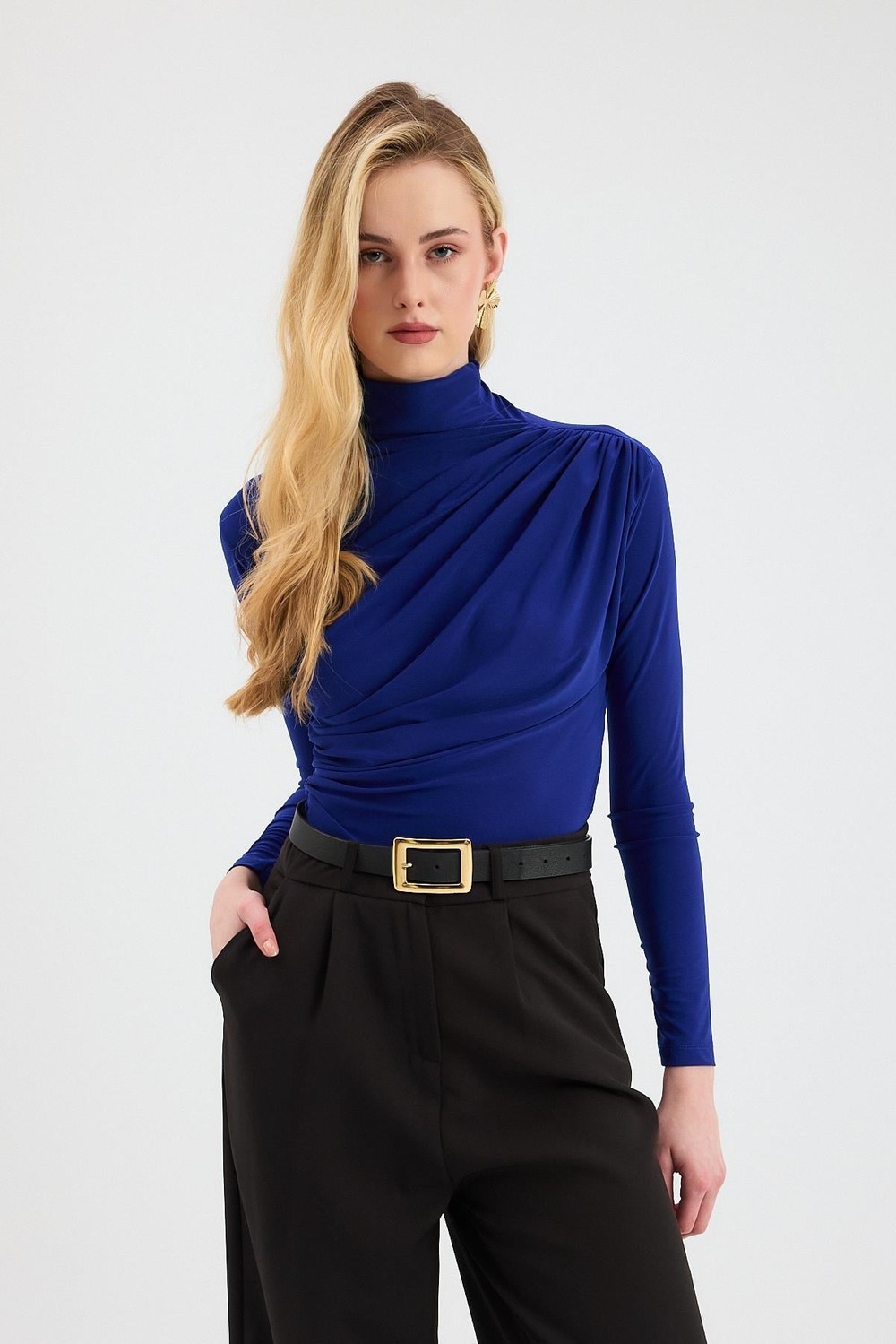 Bluz-Büzgü Detay Sandy Bluz 20059 Saks -rulem
