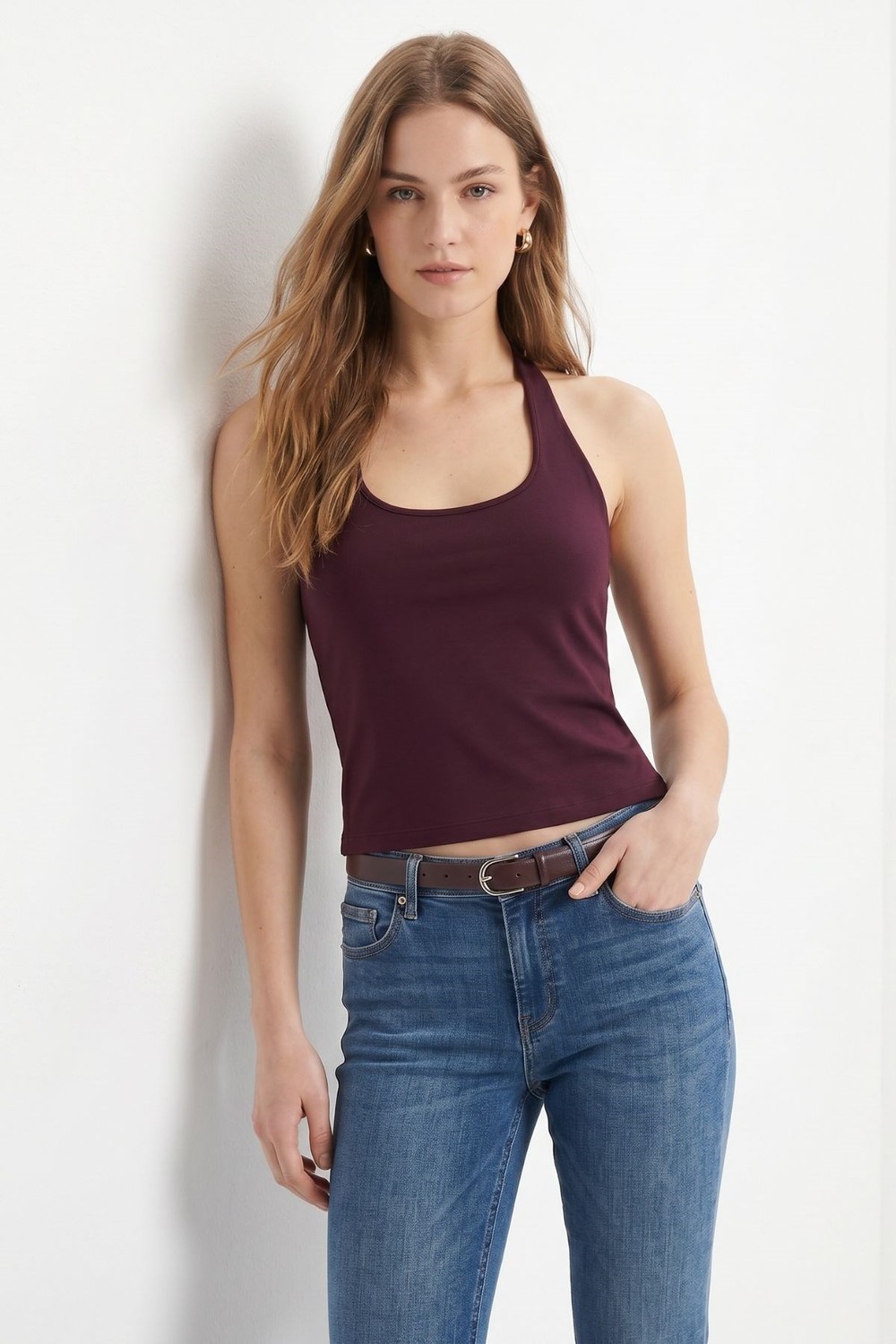 Bluz-Halter Yaka Bluz 2735 Mürdüm -rulem