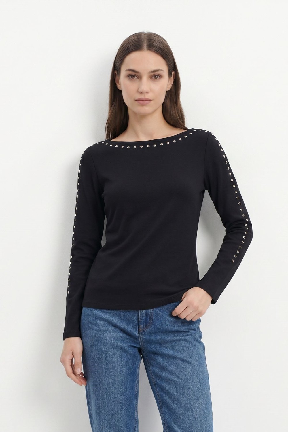 Bluz-Kayık Yaka Taş Detay Bluz 8283 Siyah -rulem