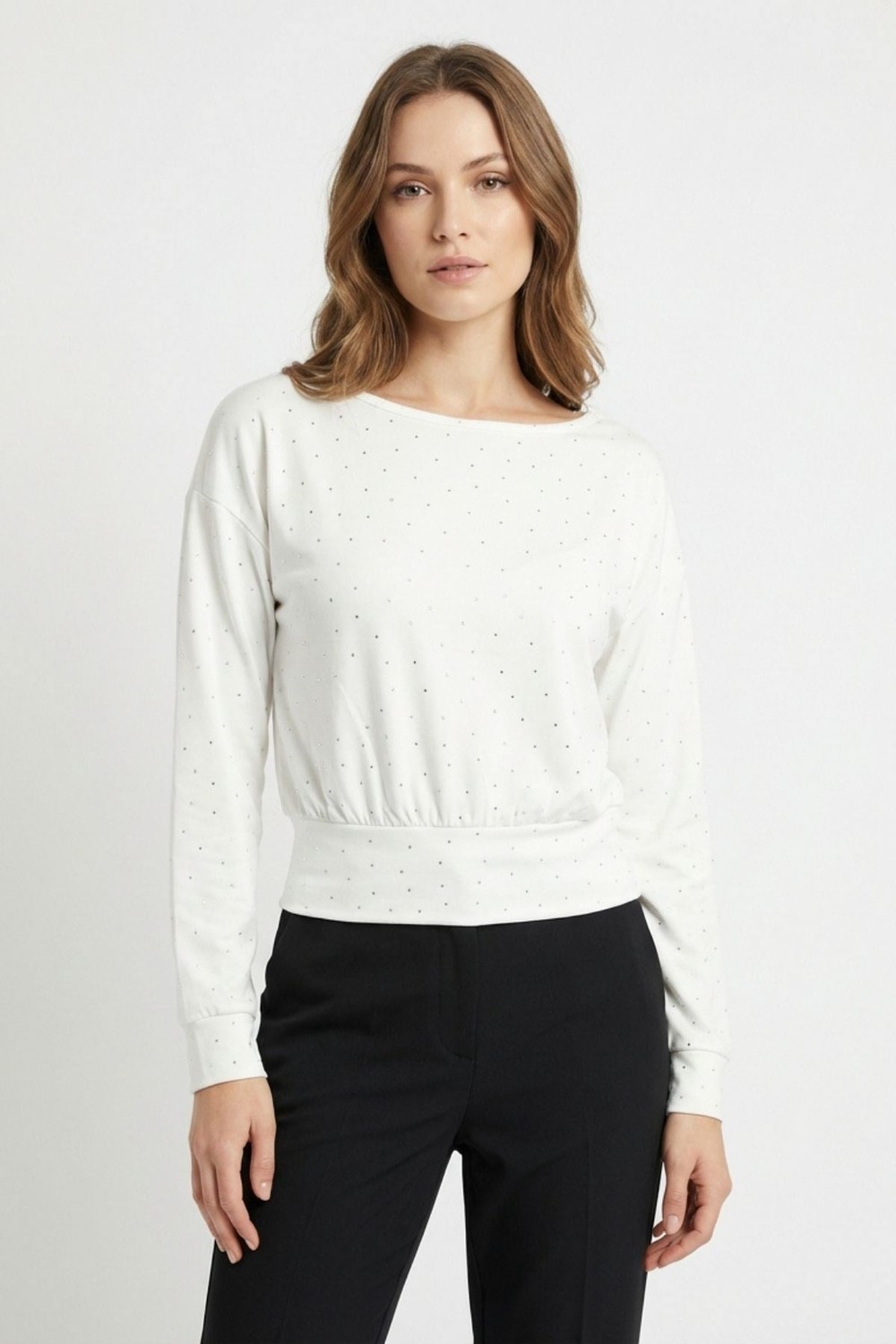 Bluz-Kayık Yaka Taş Detaylı Bluz 8364 Ekru -rulem