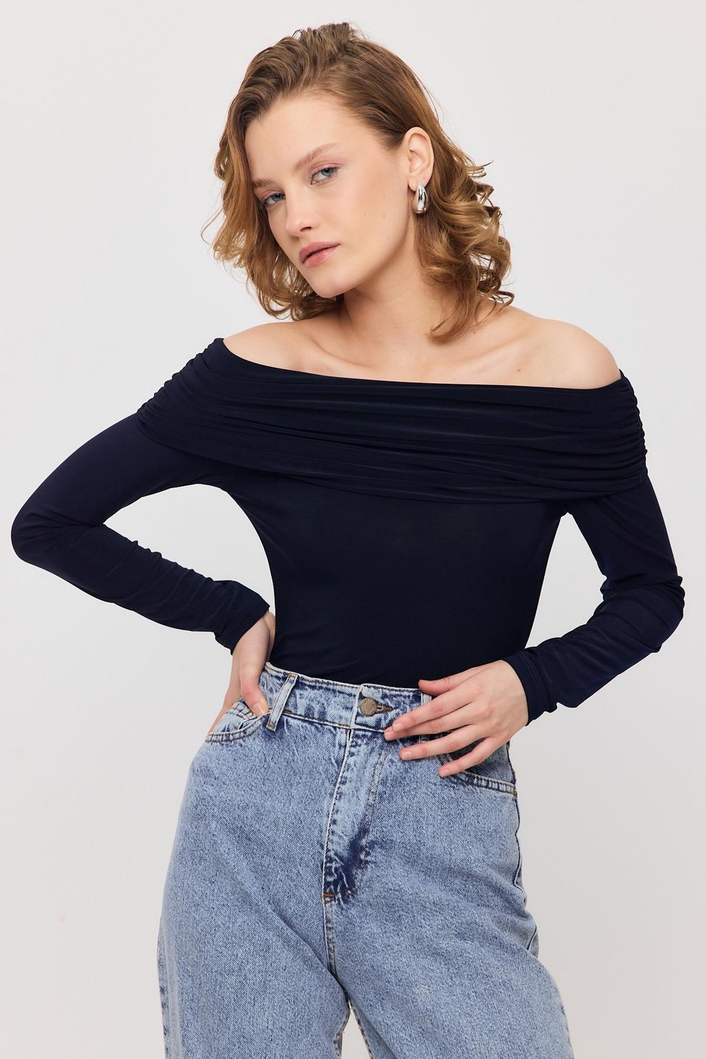 Bluz-Madonna Yaka Büzgülü Bluz 12222 Laci -rulem