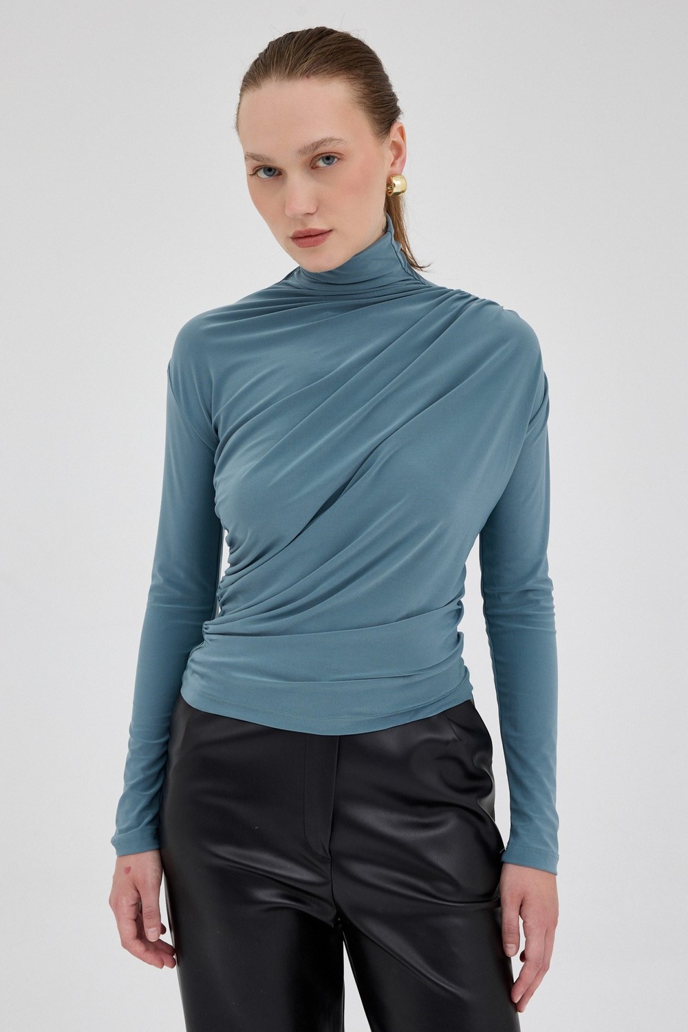 Bluz-Su Yeşili Büzgü Detay Sandy Bluz 20059-rulem