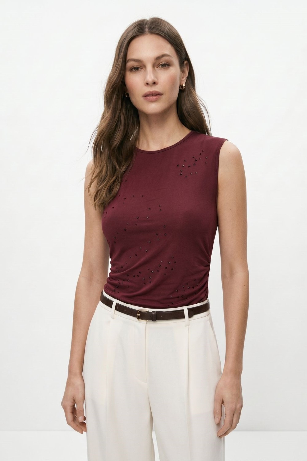 Bluz-Taşlı Büzgülü Bluz 3656 Bordo -rulem