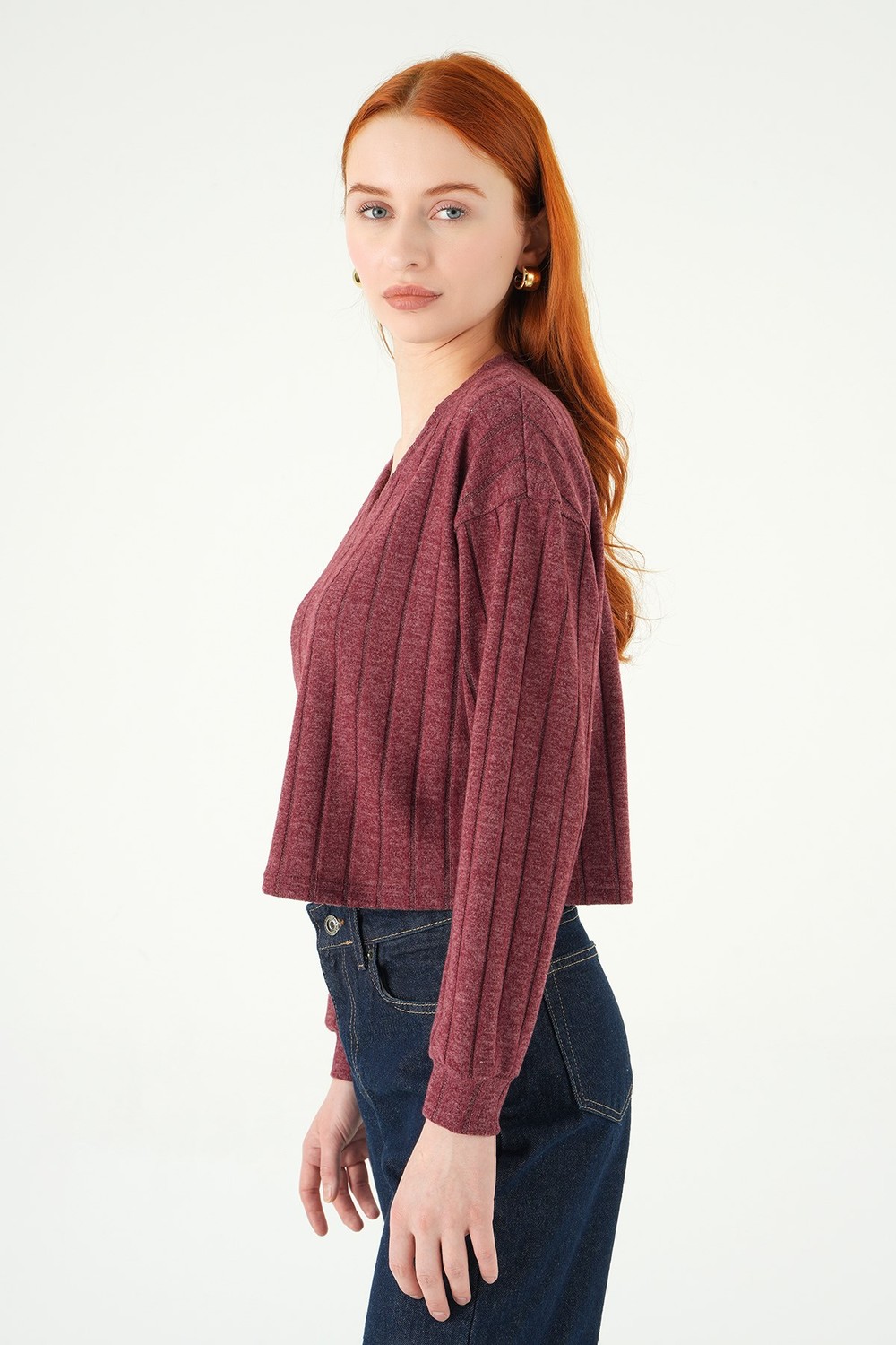 Bluz-V Yaka Bluz 8259A Bordo -rulem
