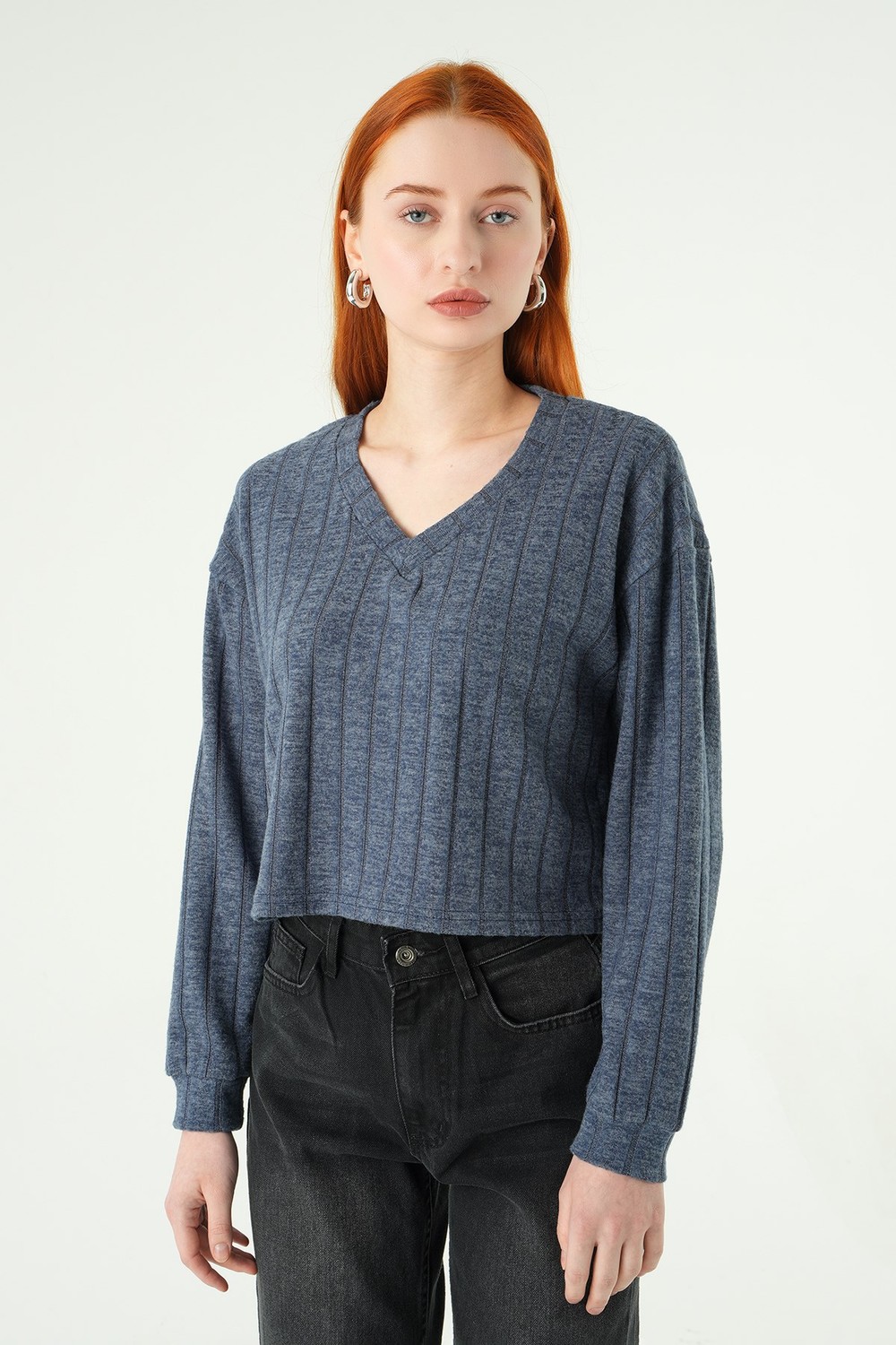 Bluz-V Yaka Bluz 8259A İndigo -rulem