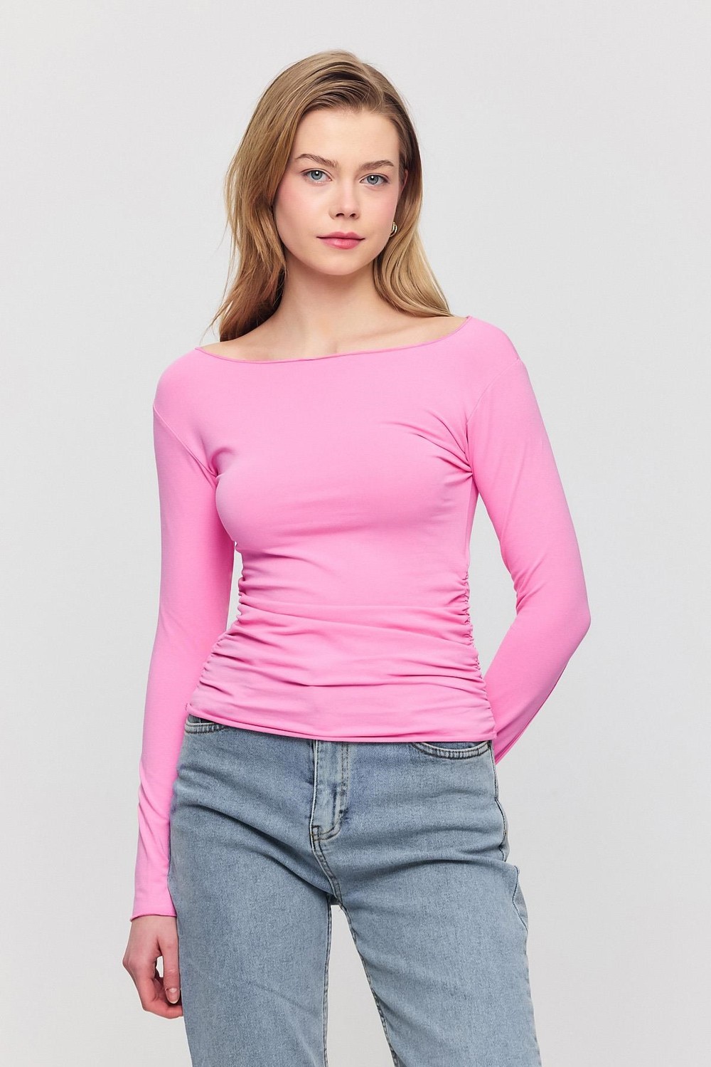 Bluz-Yanları Büzgülü Bluz 3027 Pembe -rulem