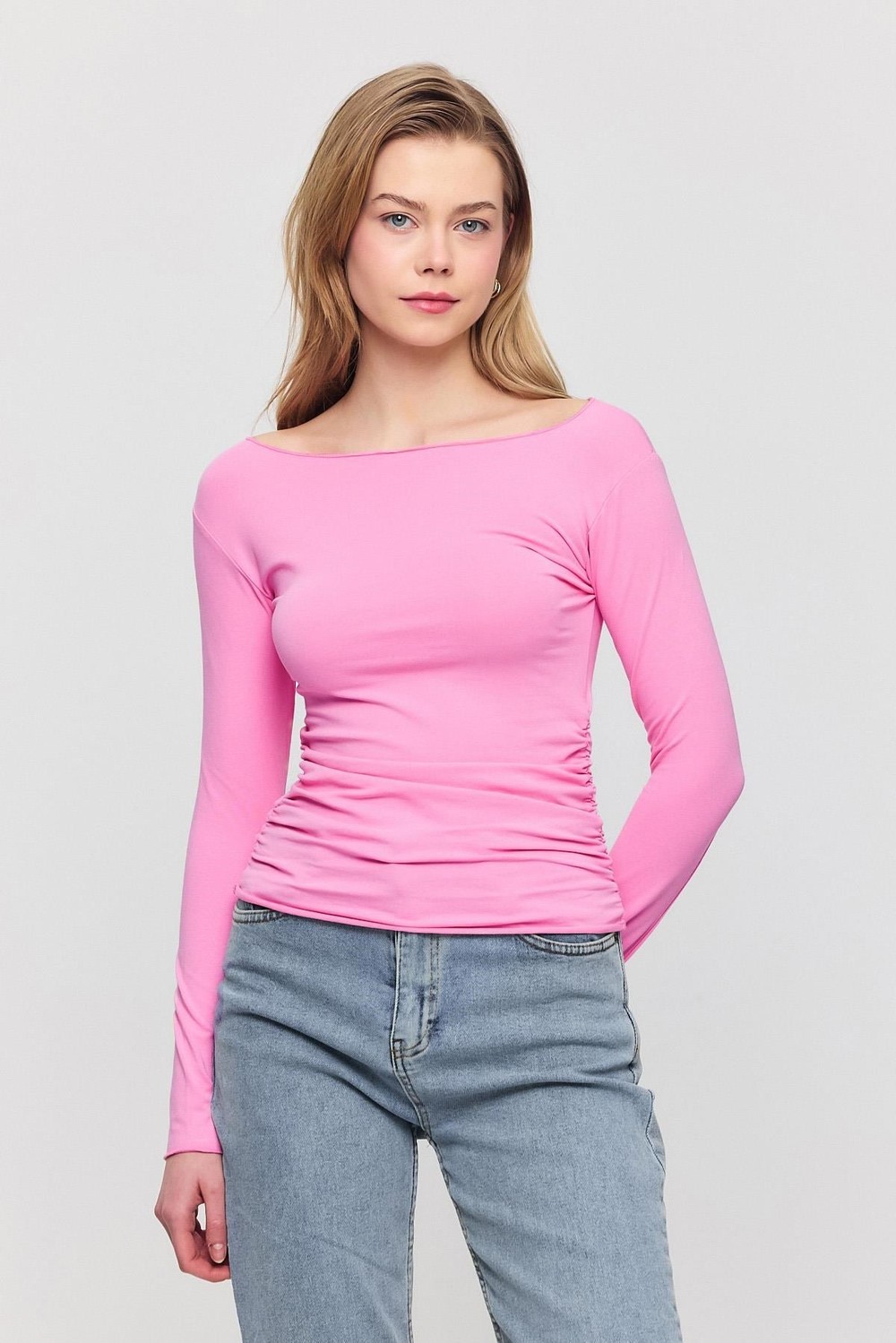 Bluz-Yanları Büzgülü Bluz 3027 Pembe -rulem