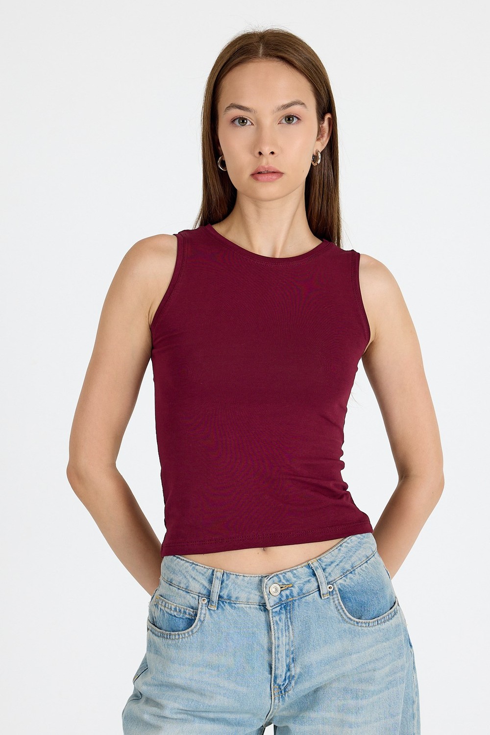 Bordo  Bisiklet Yaka Kolsuz Slim Fit Atlet 1663
