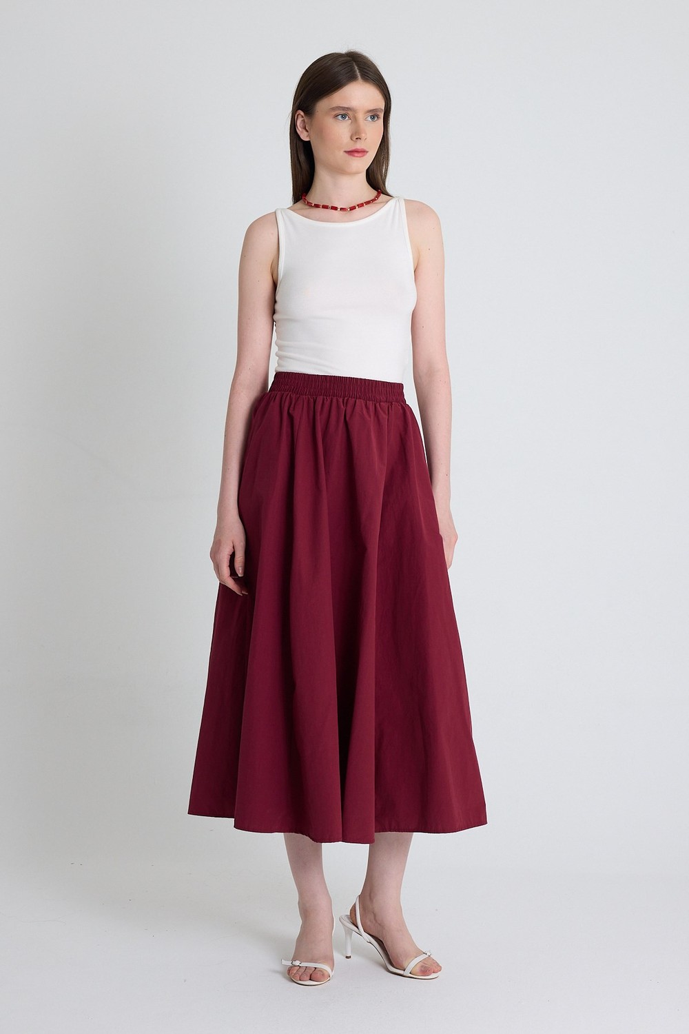 Bordo Cep Detay Mevlana Midi Etek 3950