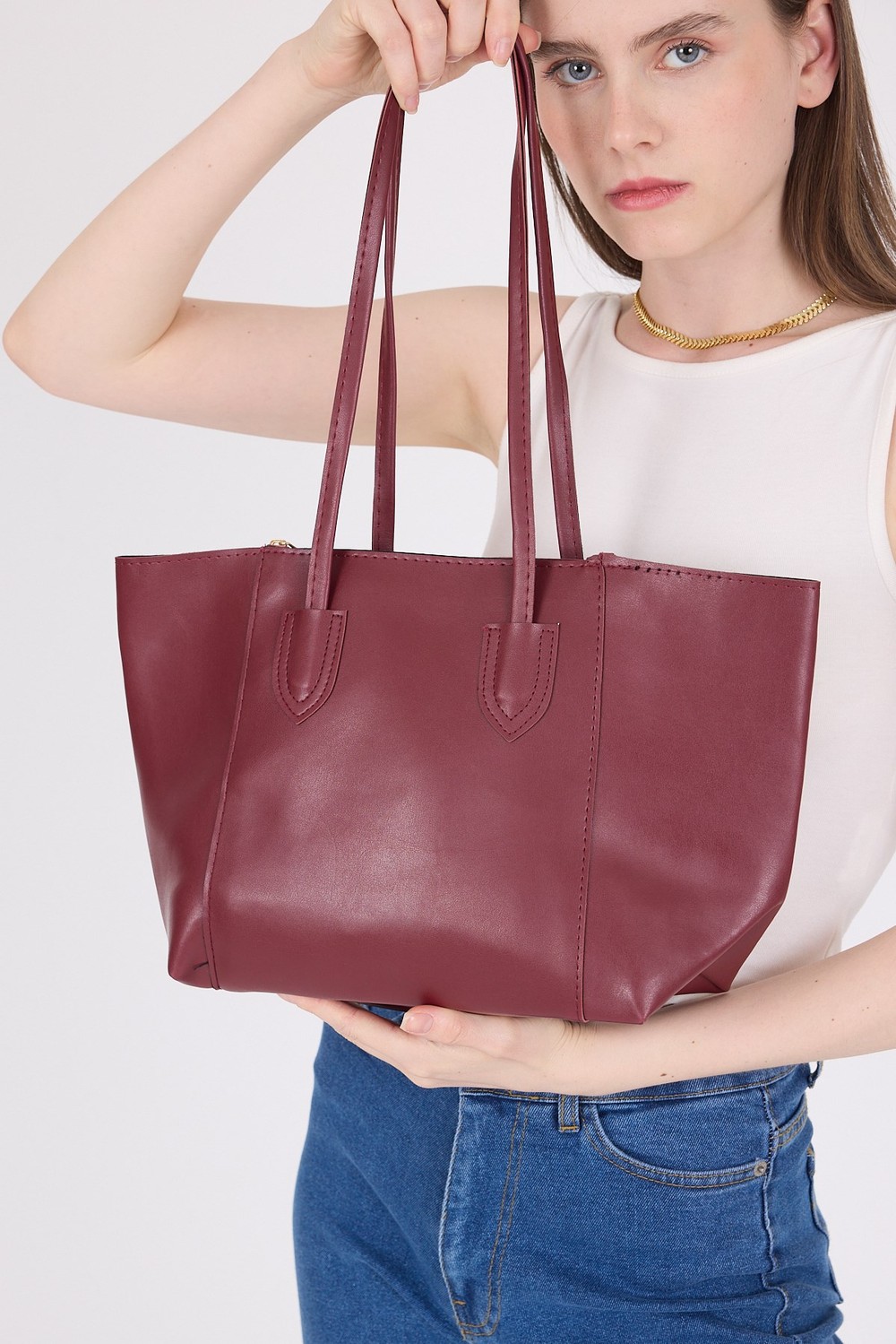 Bordo Dikiş Detaylı Omuz Çantası 9212