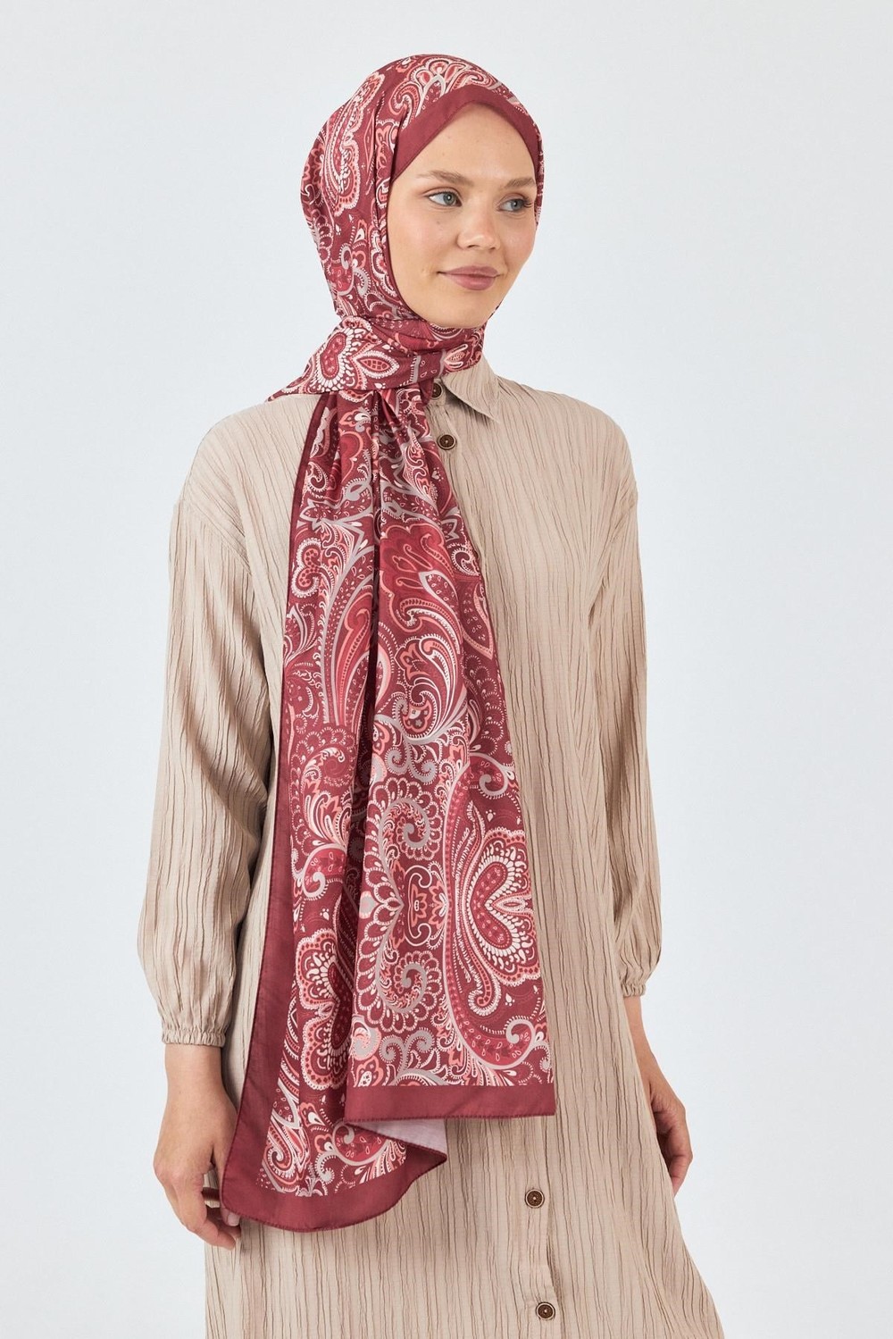 Bordo Etnik Desenli Şal 4005
