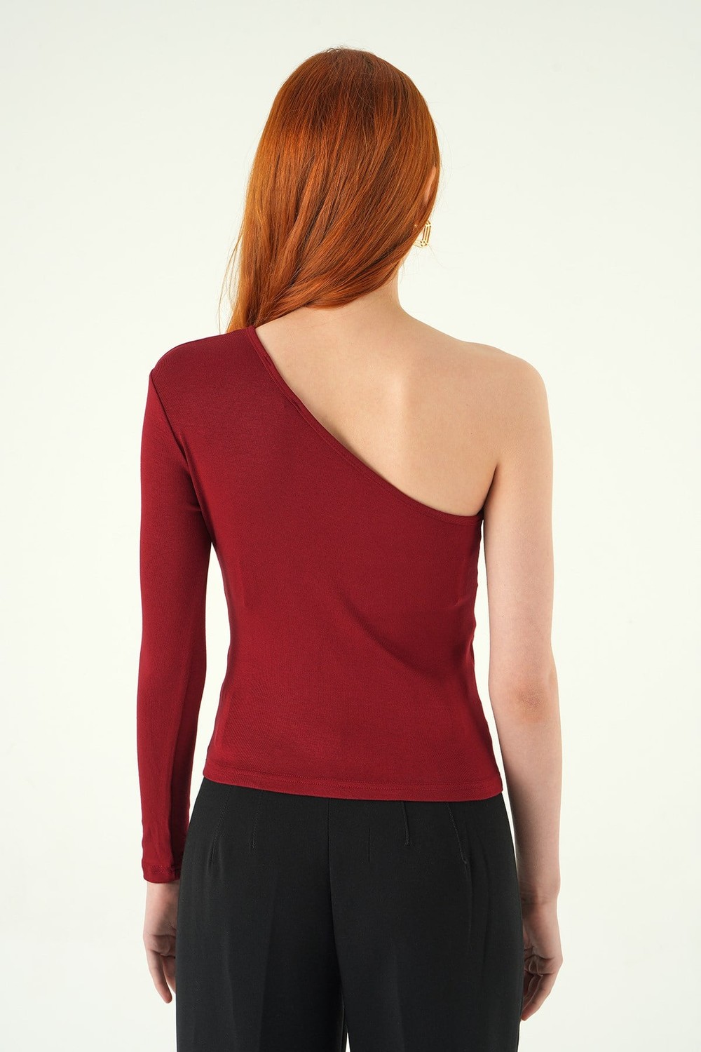 Bordo Tek Kol Tokalı Bluz 8261A