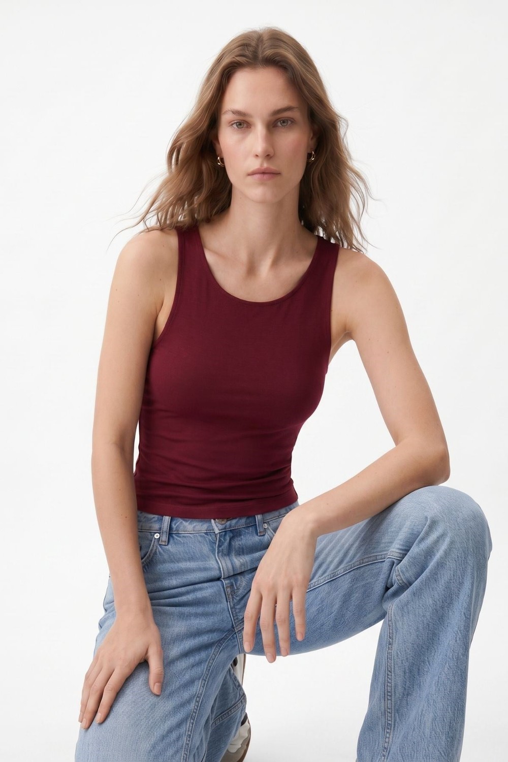 Bordo Yuvarlak Yaka Crop Atlet 8163A