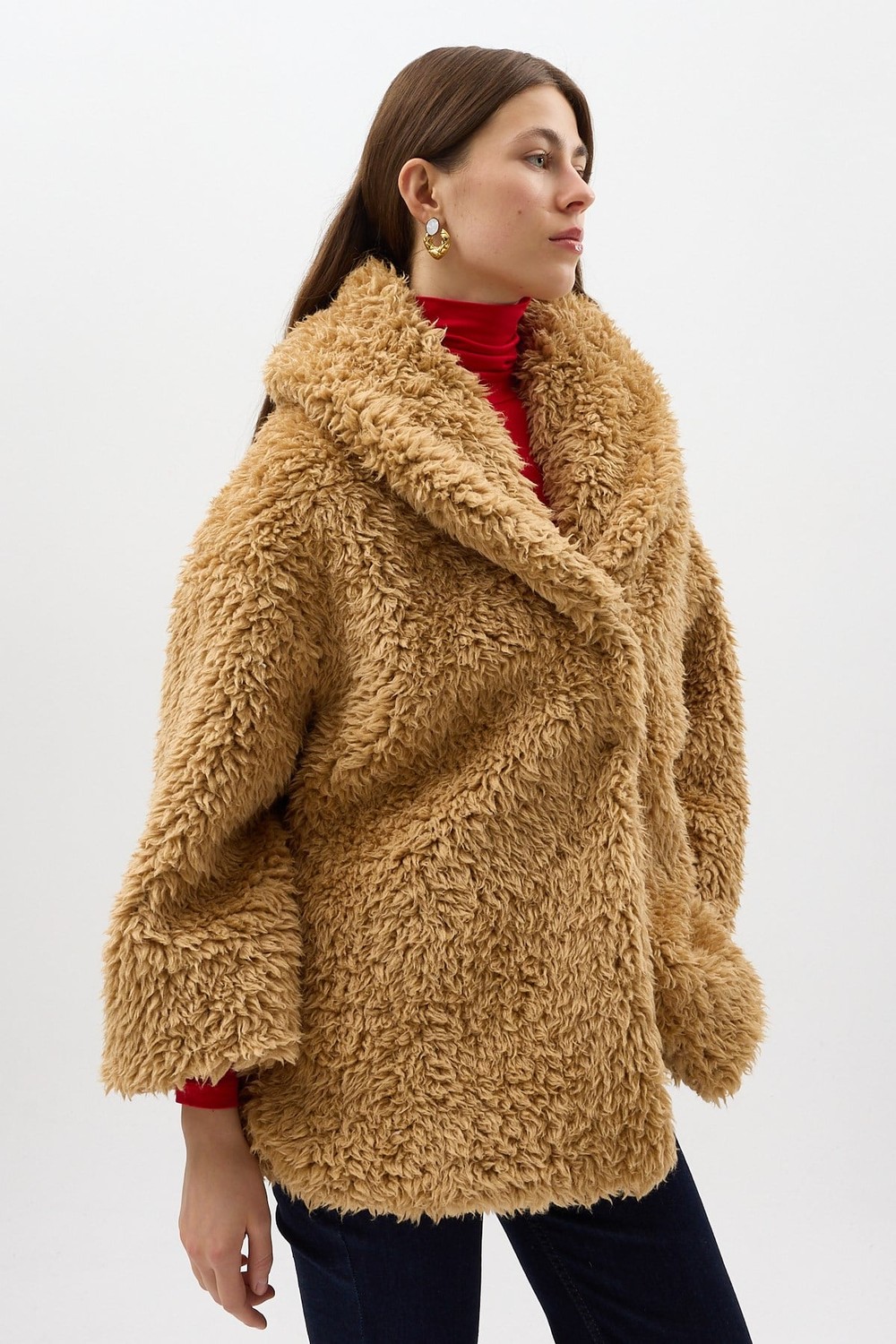 Camel Çıt Çıtlı Peluş Kadın Kaban 8471