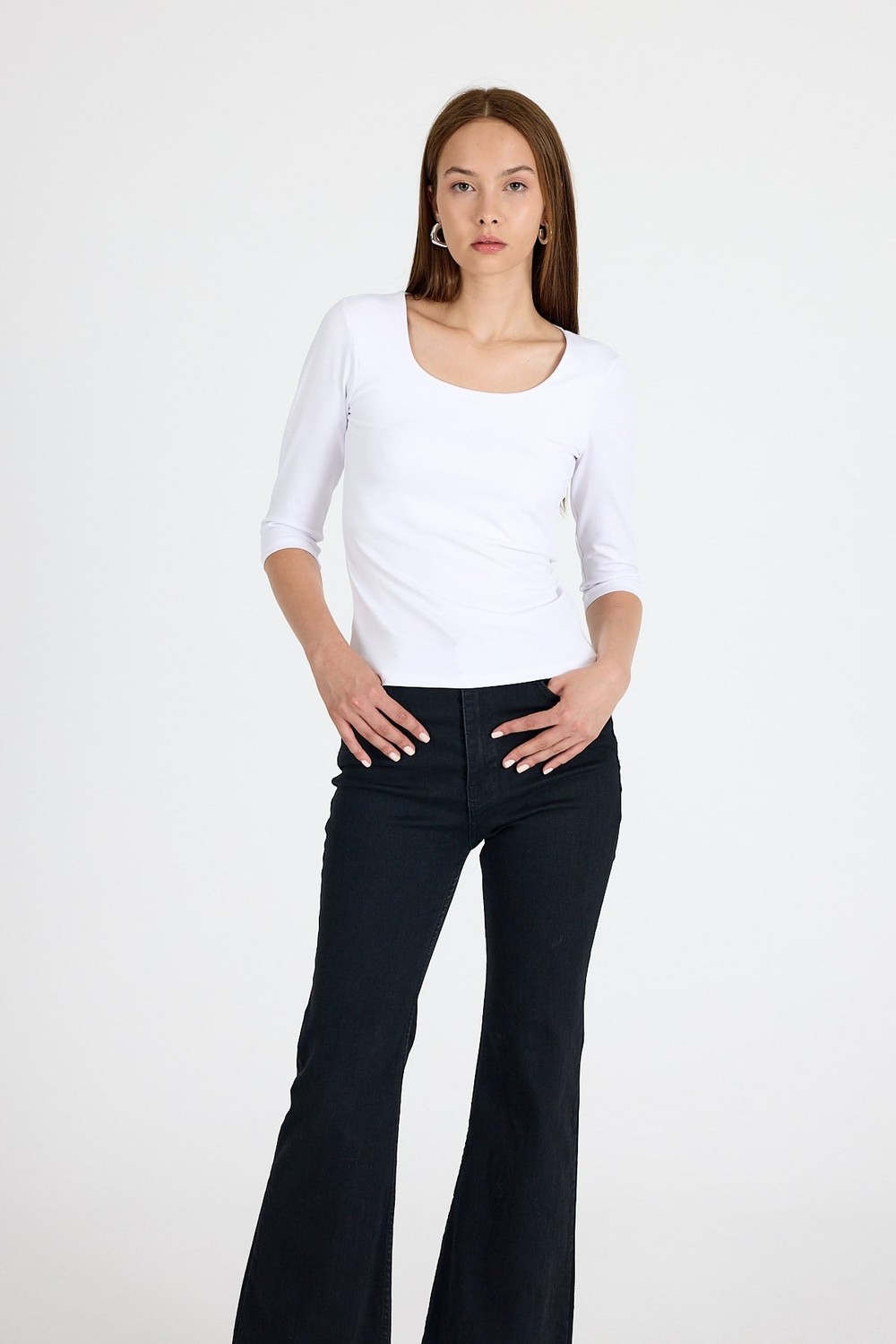 Ekru Kare Yaka Örme Body 9193M