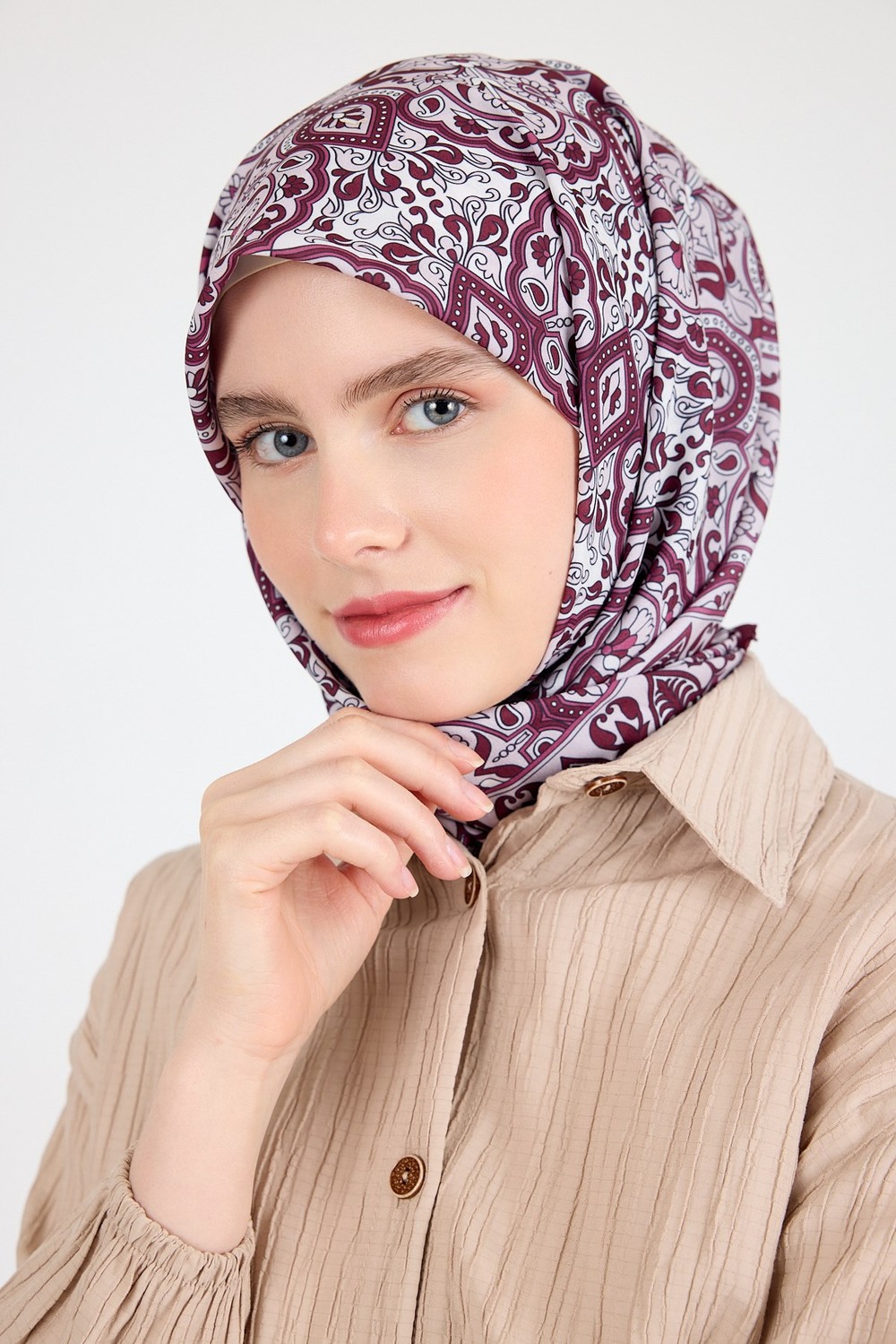 Eşarp-Bordo Etnik Desenli Eşarp 3013-rulem