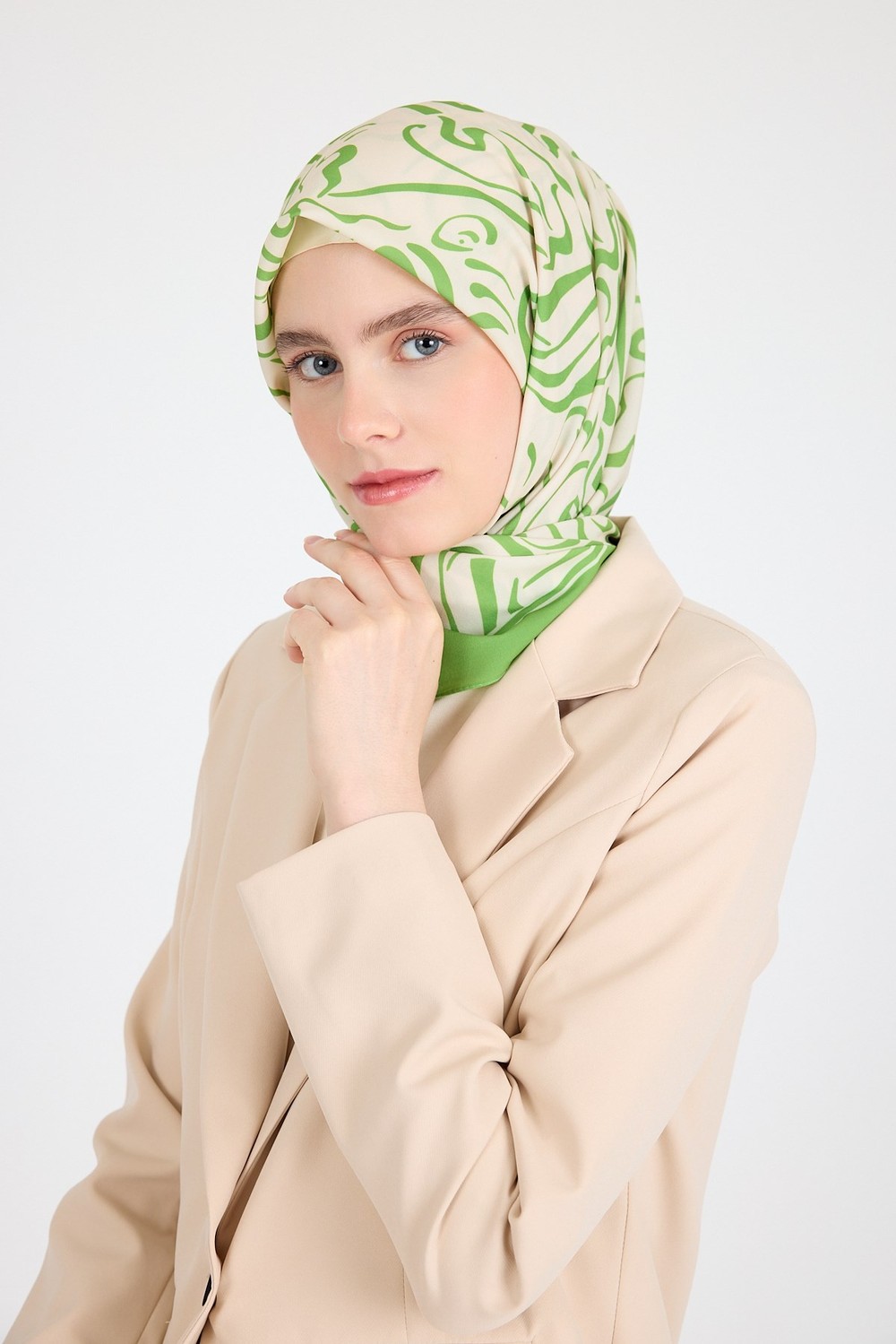 Eşarp-Yağ Yeşili Desenli Eşarp 5694-rulem