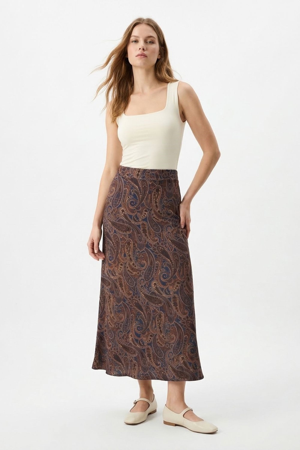 Etek-Yaprak Desenli Etek 3507 Laci-Kahve -rulem