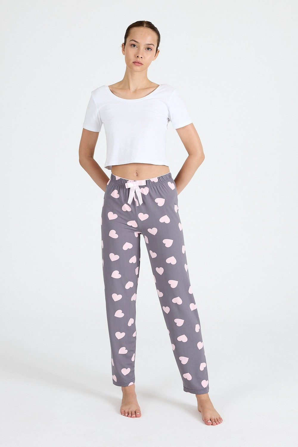 Gri Kalp Desenlim Pijama Altı 4522