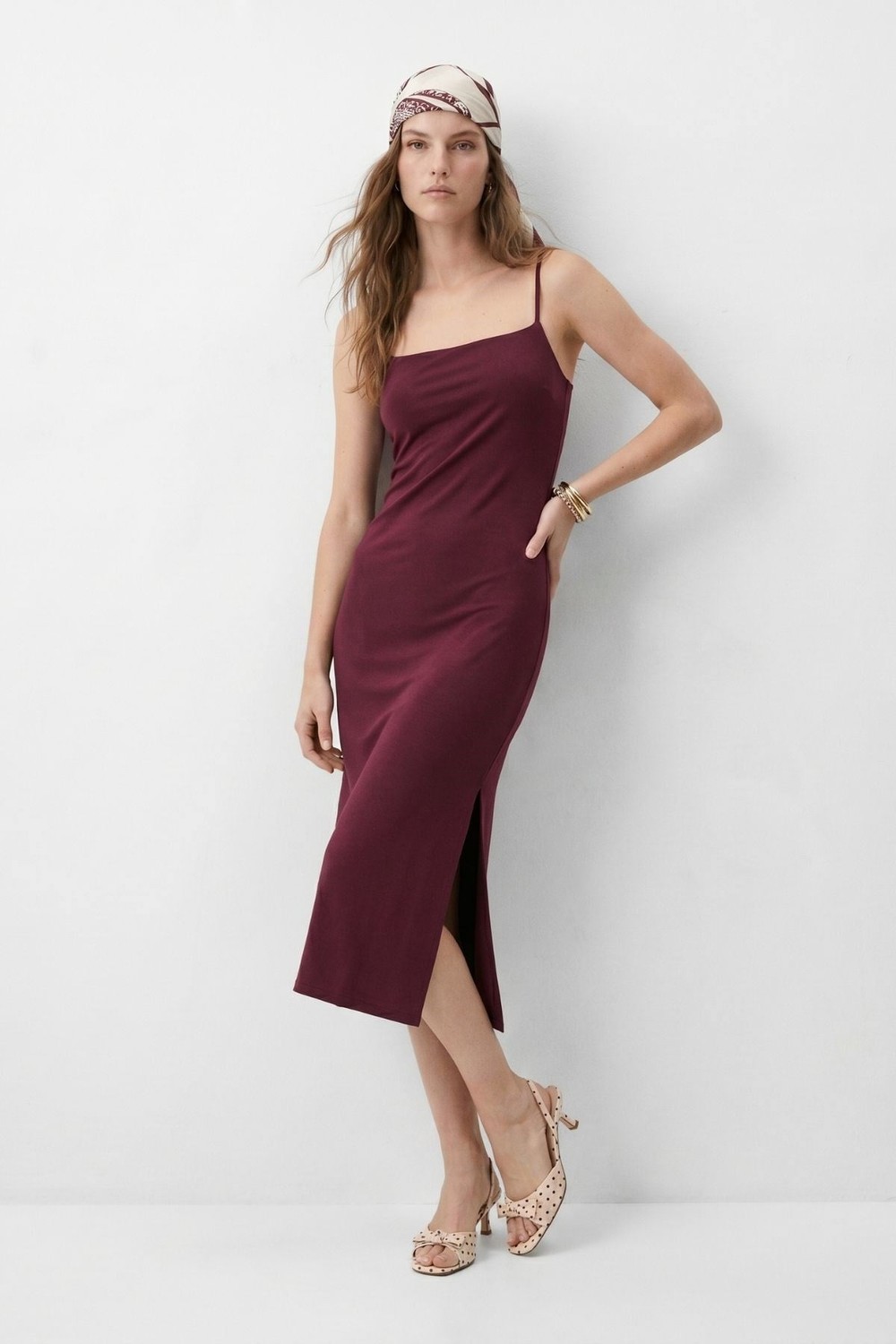 Günlük Elbiseler-Askılı Midi Boy Elbise 3661 Bordo -rulem