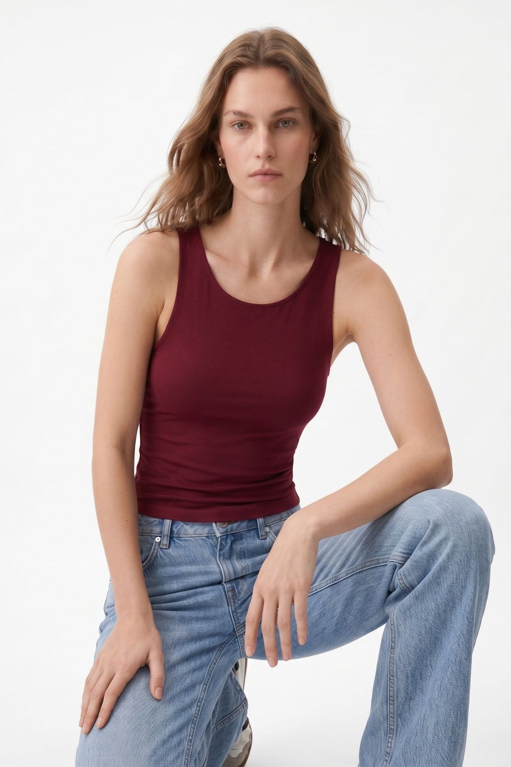 Kadın Atlet-Yuvarlak Yaka Crop Atlet 8163A Bordo -rulem