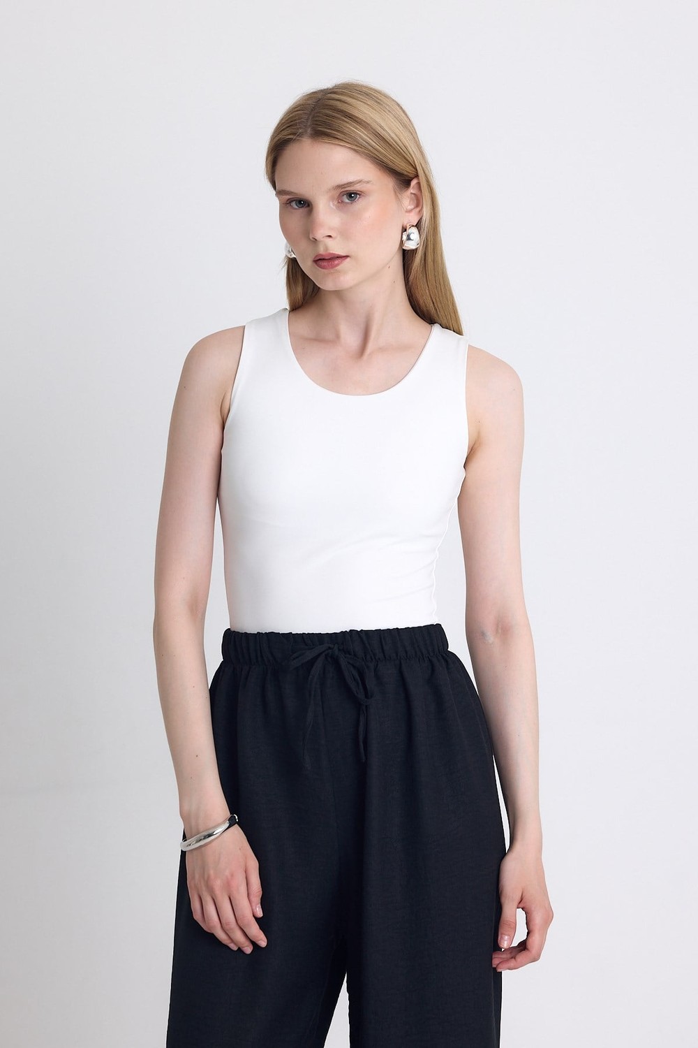 Kadın Body-Ekru Slim Fit Kolsuz Basic Atlet 9194M-rulem