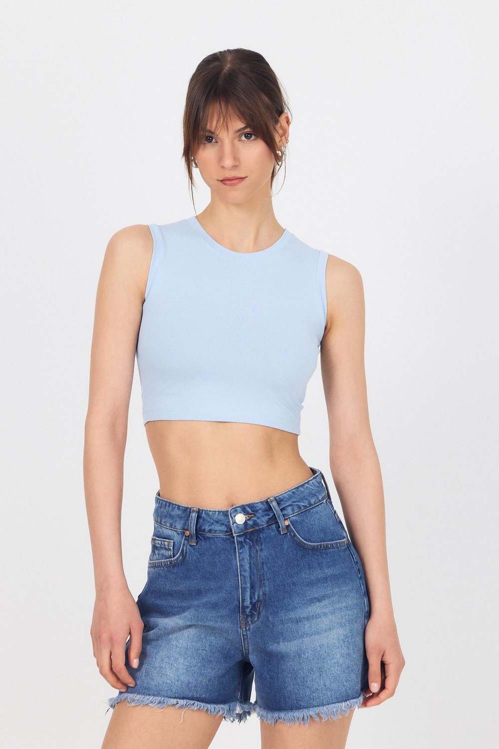 Kadın Body-Mavi Bisiklet Yaka Crop Atlet 9189M-rulem