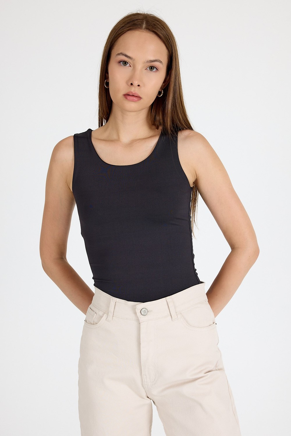 Kadın Body-Siyah Slim Fit Kolsuz Basic Atlet 9194M-rulem