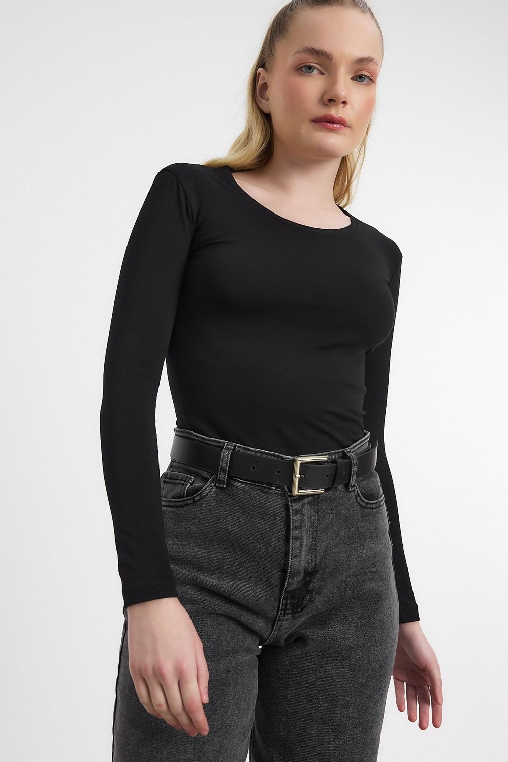 Kadın Body-Siyah Uzun Kol Bisiklet Yaka Basic Body 950-rulem