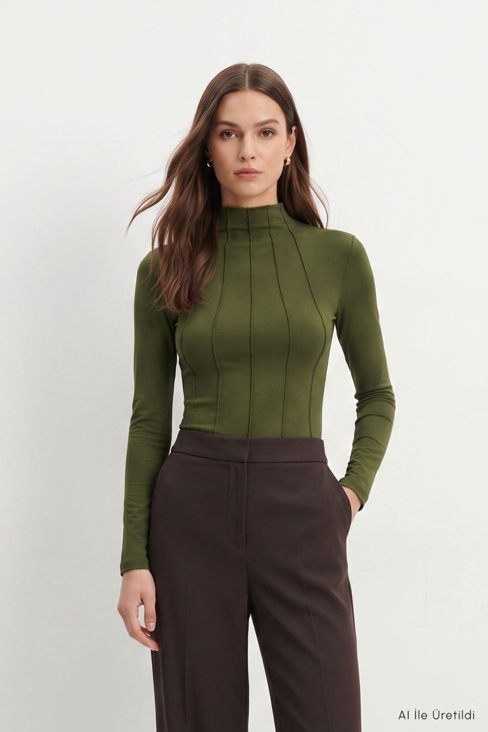 Kadın Body-Uzun Kol Çimalı Body 8225A Haki -rulem
