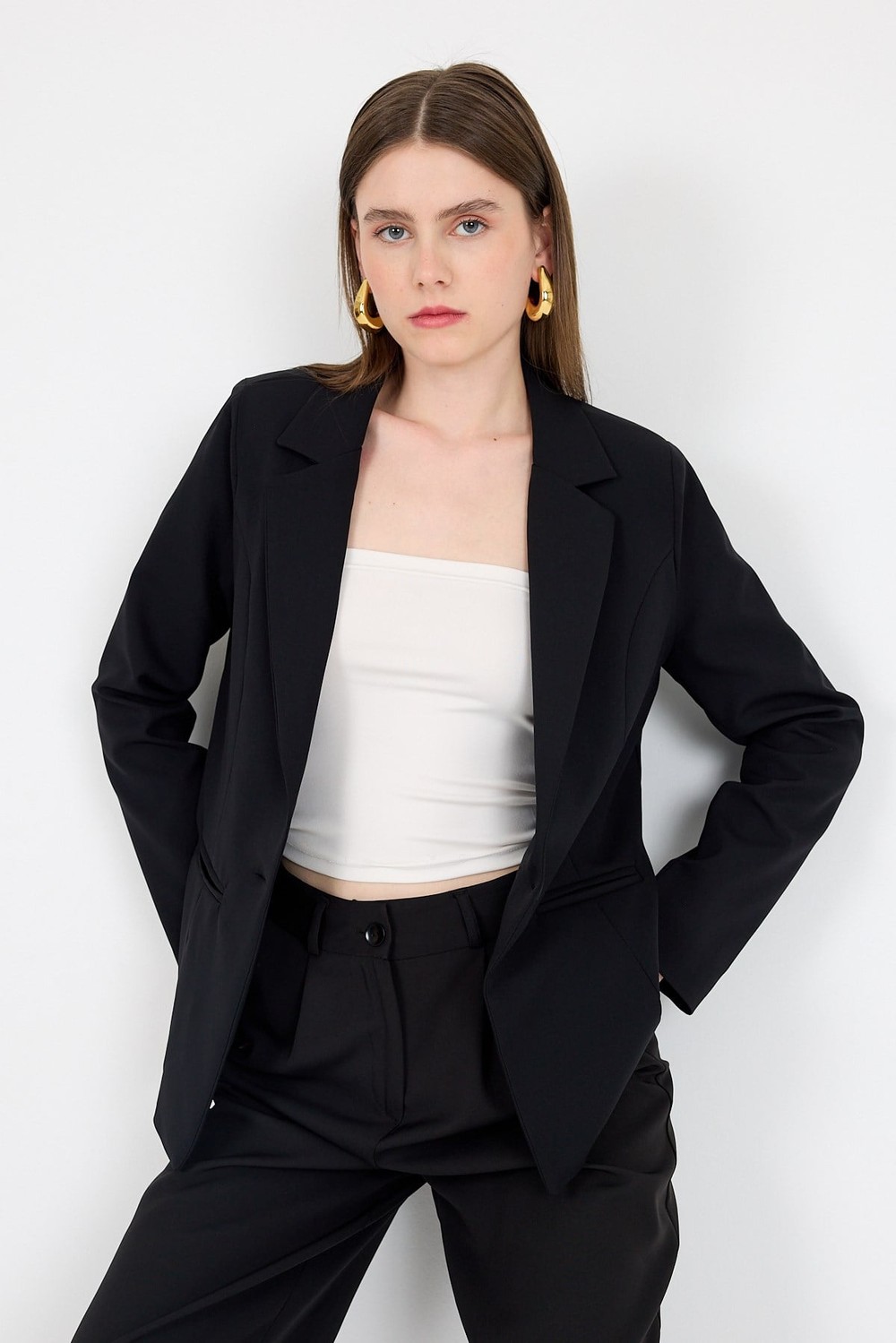 Kadın Ceket-Siyah Tek Düğmeli Klasik Kesim Blazer Ceket 4612A-rulem