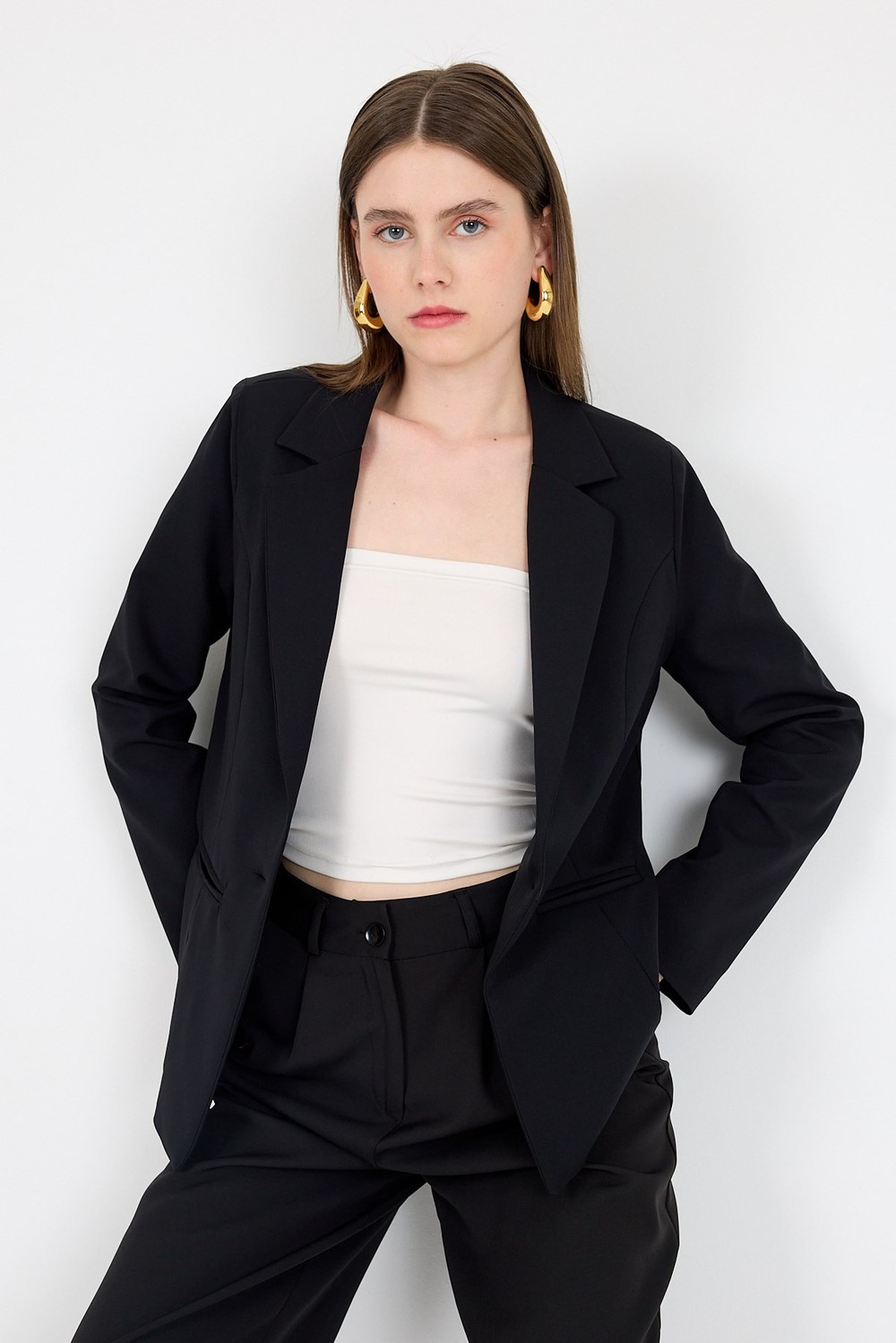 Kadın Ceket-Siyah Tek Düğmeli Klasik Kesim Blazer Ceket 4612A-rulem