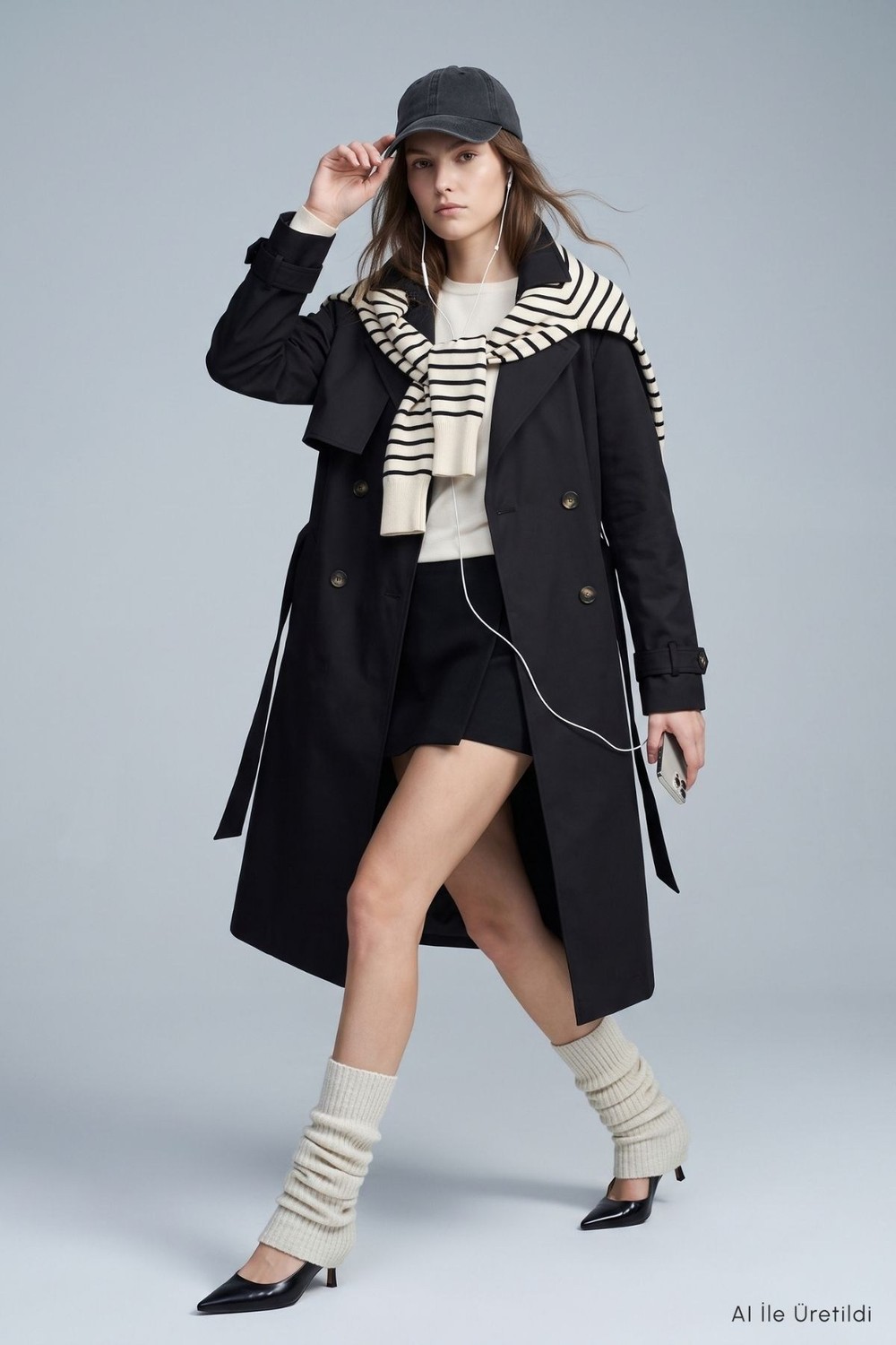 Kadın Dış Giyim-Kadın Trençkot-Çift Düğmeli Oversize Trençkot 277 Siyah-rulem