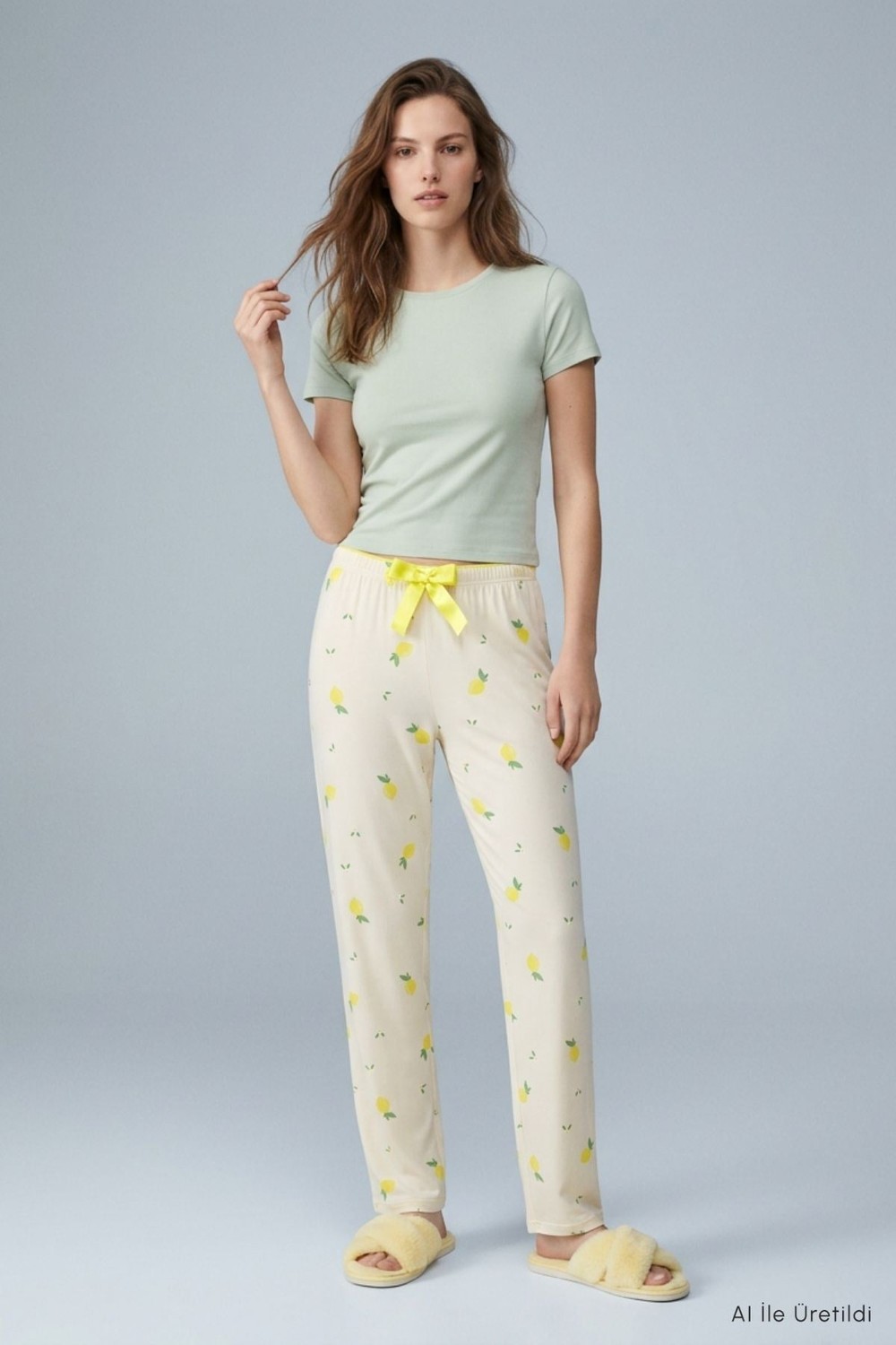 Kadın Ev Giyim-Kadın Pijama Alt-Limon Desen Pijama 4557 Laci-rulem