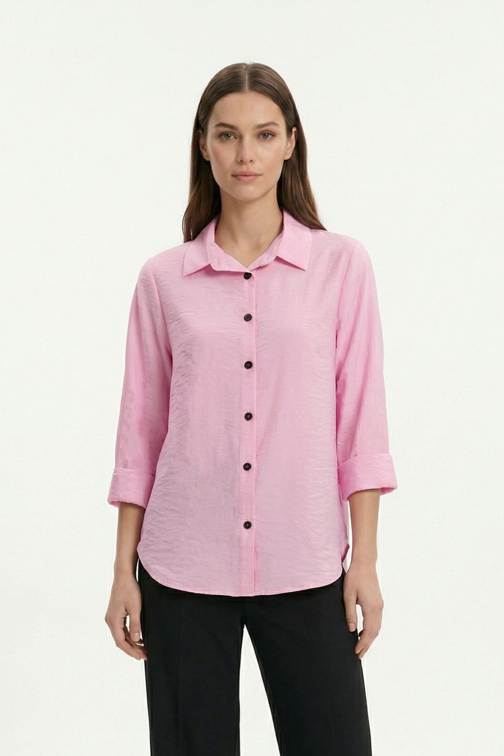 Kadın Gömlek-Fakir Kol Oversize Gömlek 4143 Pembe -rulem