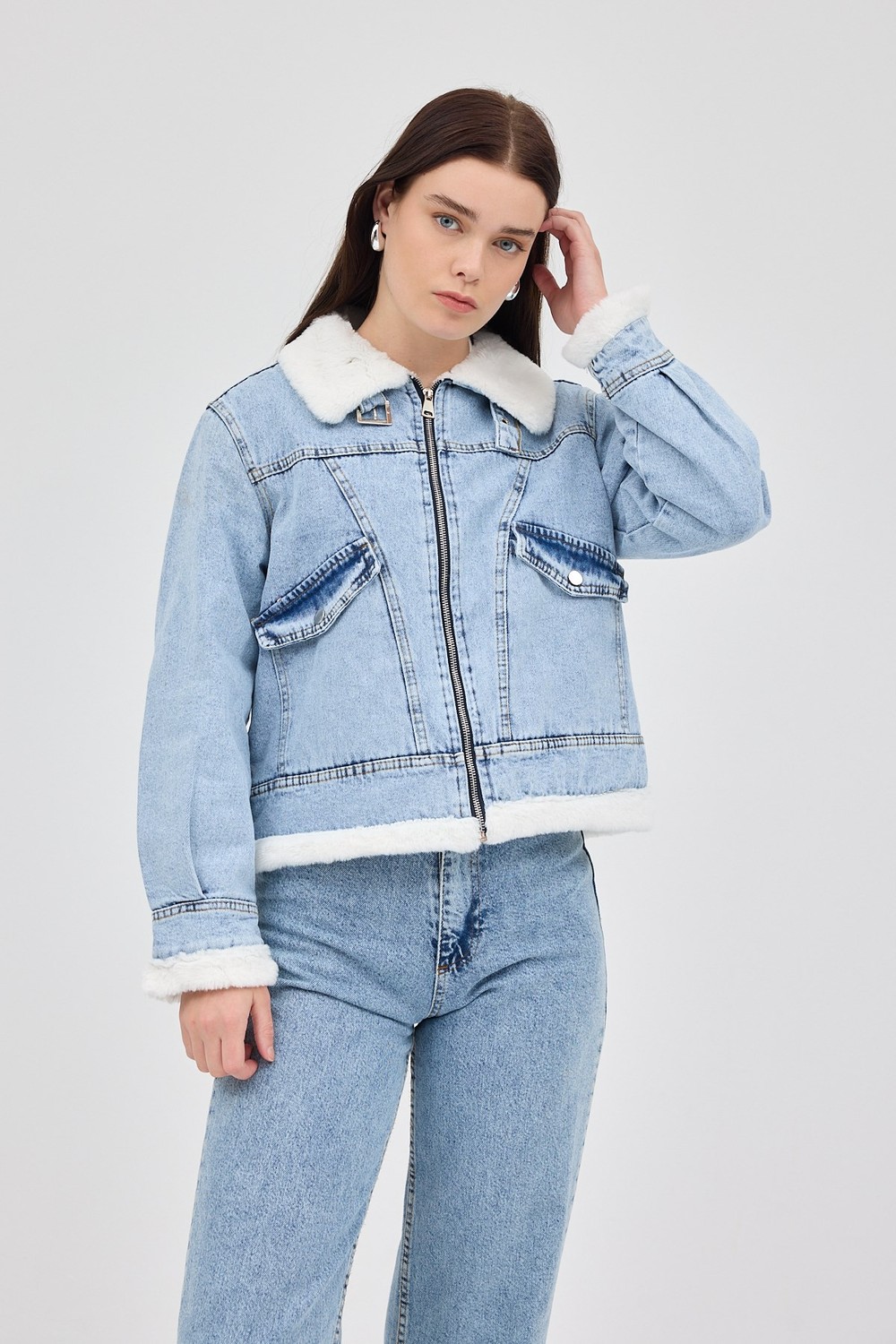 Kadın Jean Ceket-Buzkar İçi Kürklü Crop Jean Kadın Ceket 6010-rulem