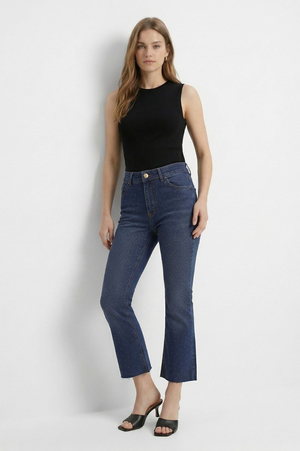 Kadın Jean Pantolon-İspanyol Paça Taşlı Jean 3047-12 Tint Kahve -rulem