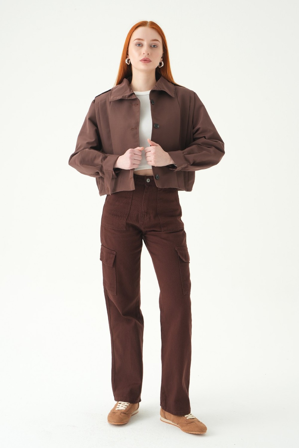 Kadın Jean Pantolon-Kargo Cep Jean 580 Kahve -rulem