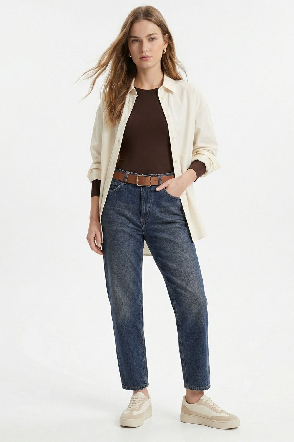 Kadın Jean Pantolon-Kemerli Boyfriend Jean 3154 Tint Kahve -rulem